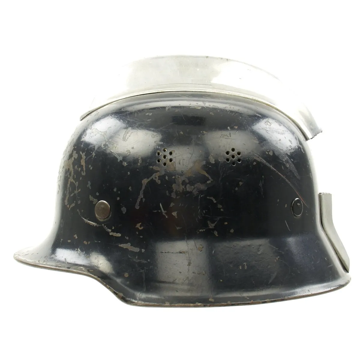 Original German WWII M1934 Fire Police Helmet with Damaged Aluminum Comb - Feuerwehr Helmet