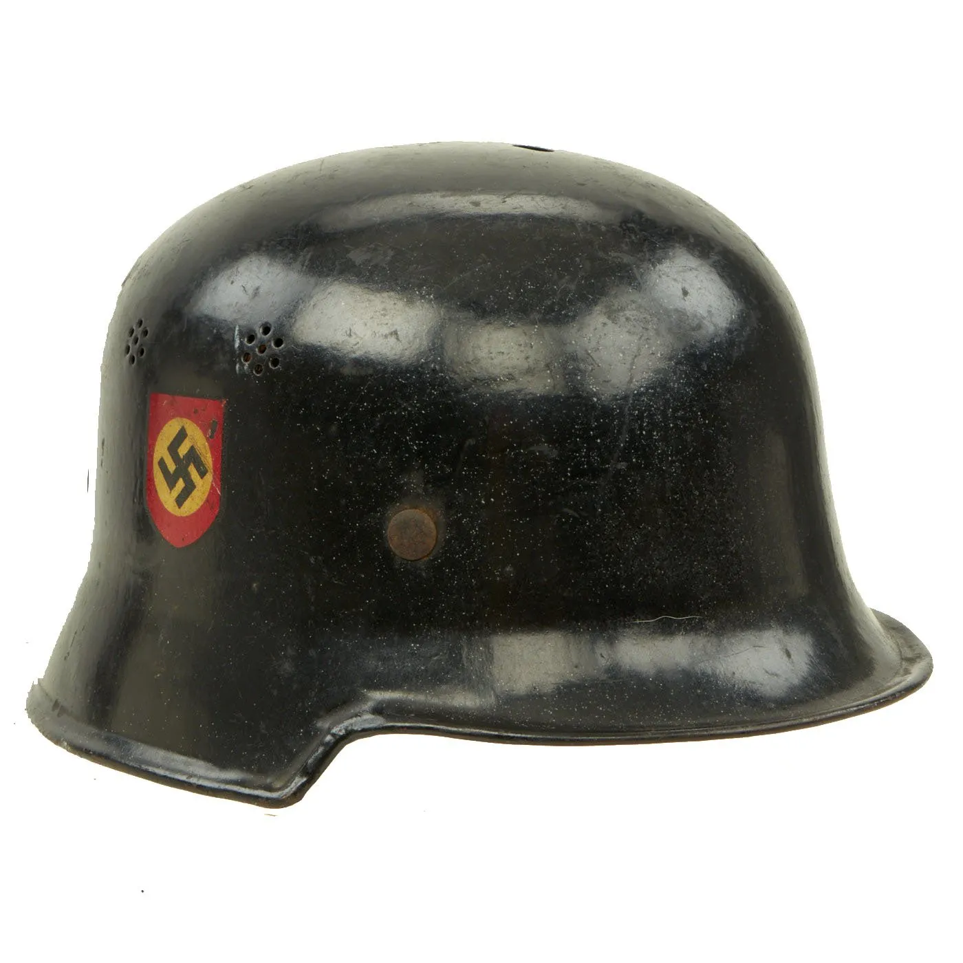 Original German WWII M34 Civic Square Dip NSDAP Double Decal Protection Police Steel Helmet - size 57