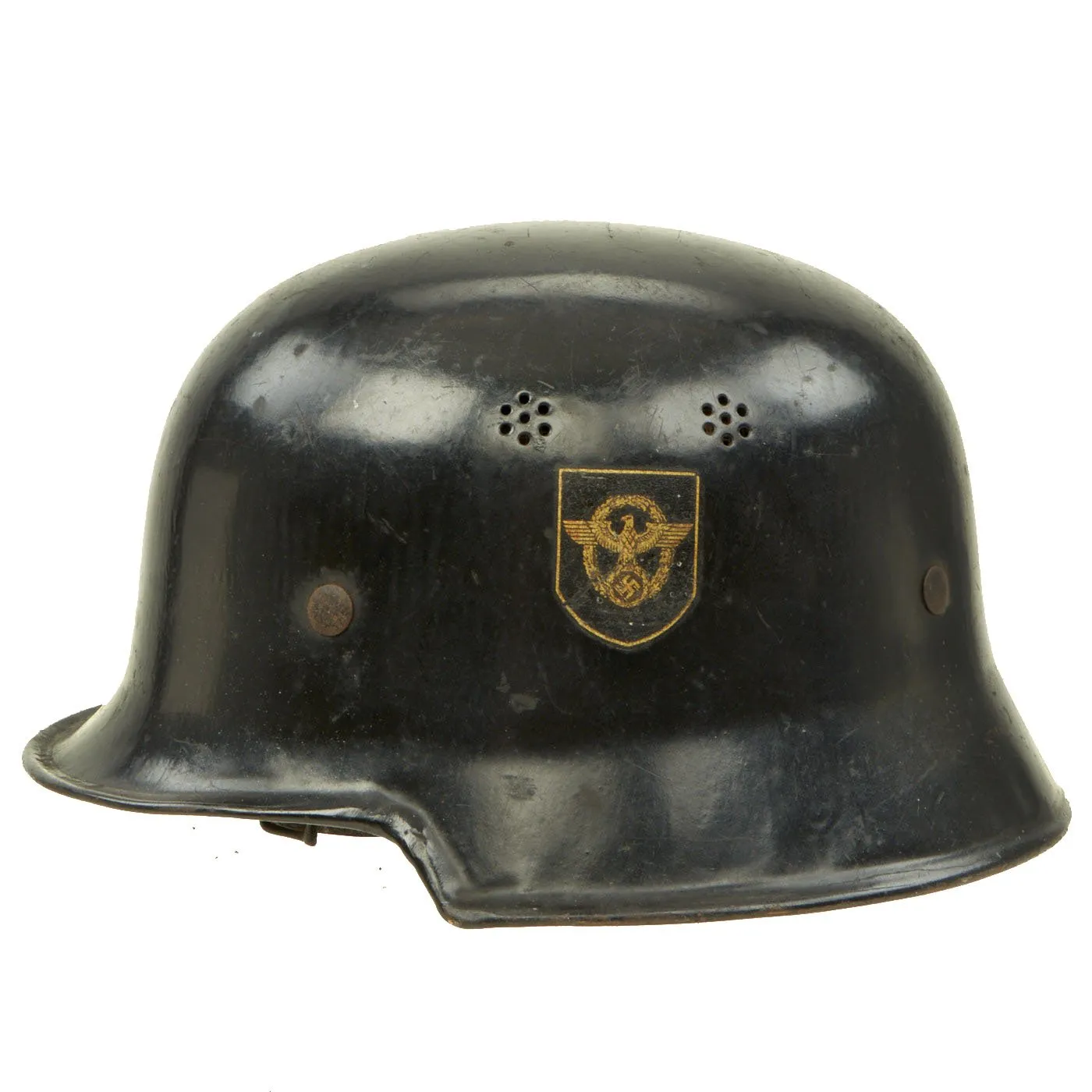 Original German WWII M34 Civic Square Dip NSDAP Double Decal Protection Police Steel Helmet - size 57