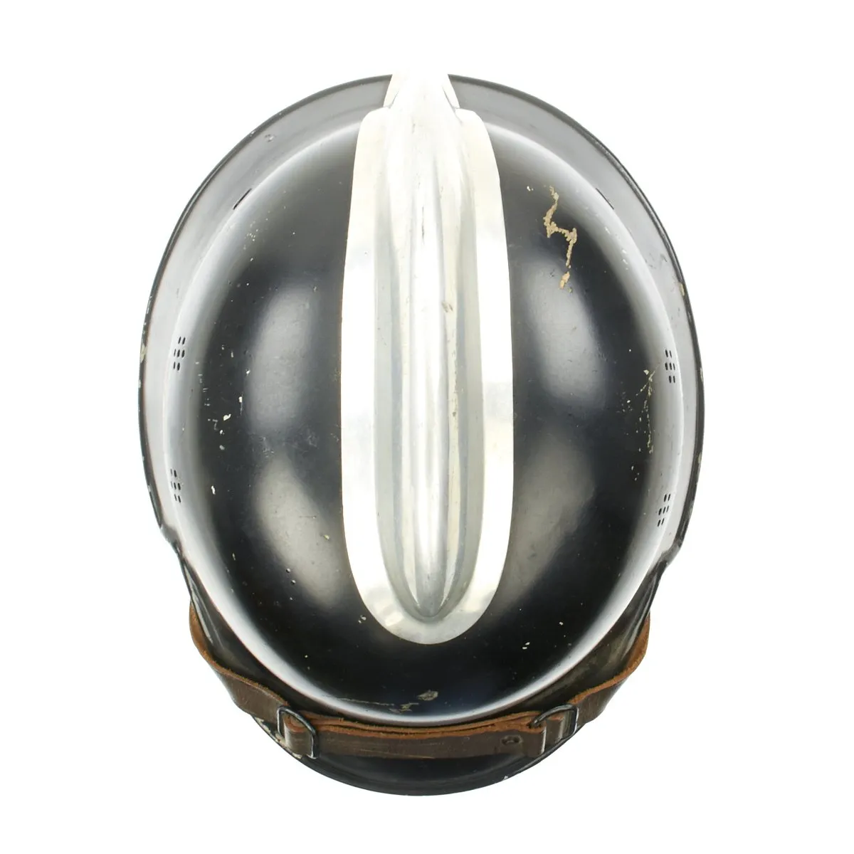 Original German WWII M34 Square Dip Aluminum Fire Police Helmet with Double Decals - Feuerwehr Helmet