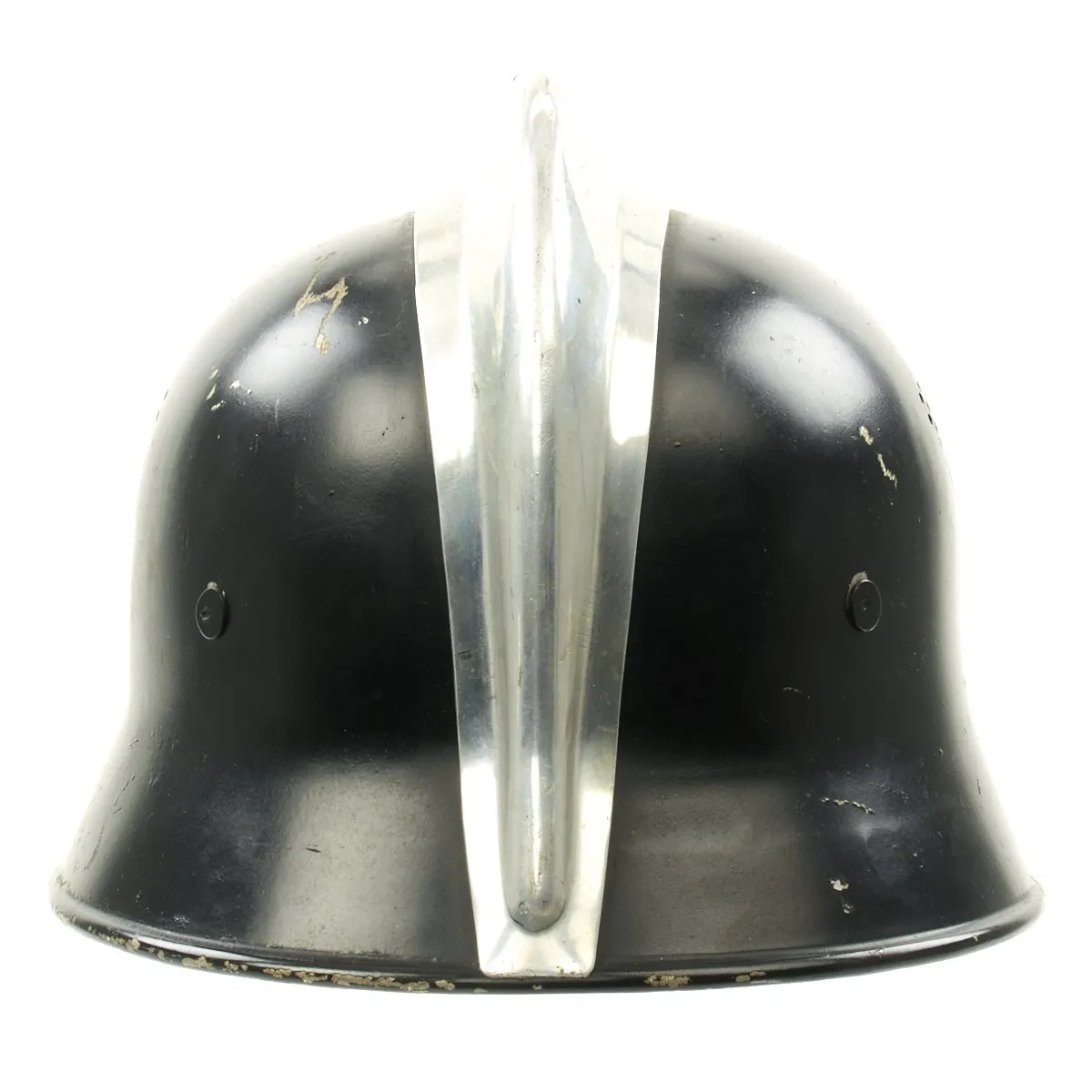 Original German WWII M34 Square Dip Aluminum Fire Police Helmet with Double Decals - Feuerwehr Helmet