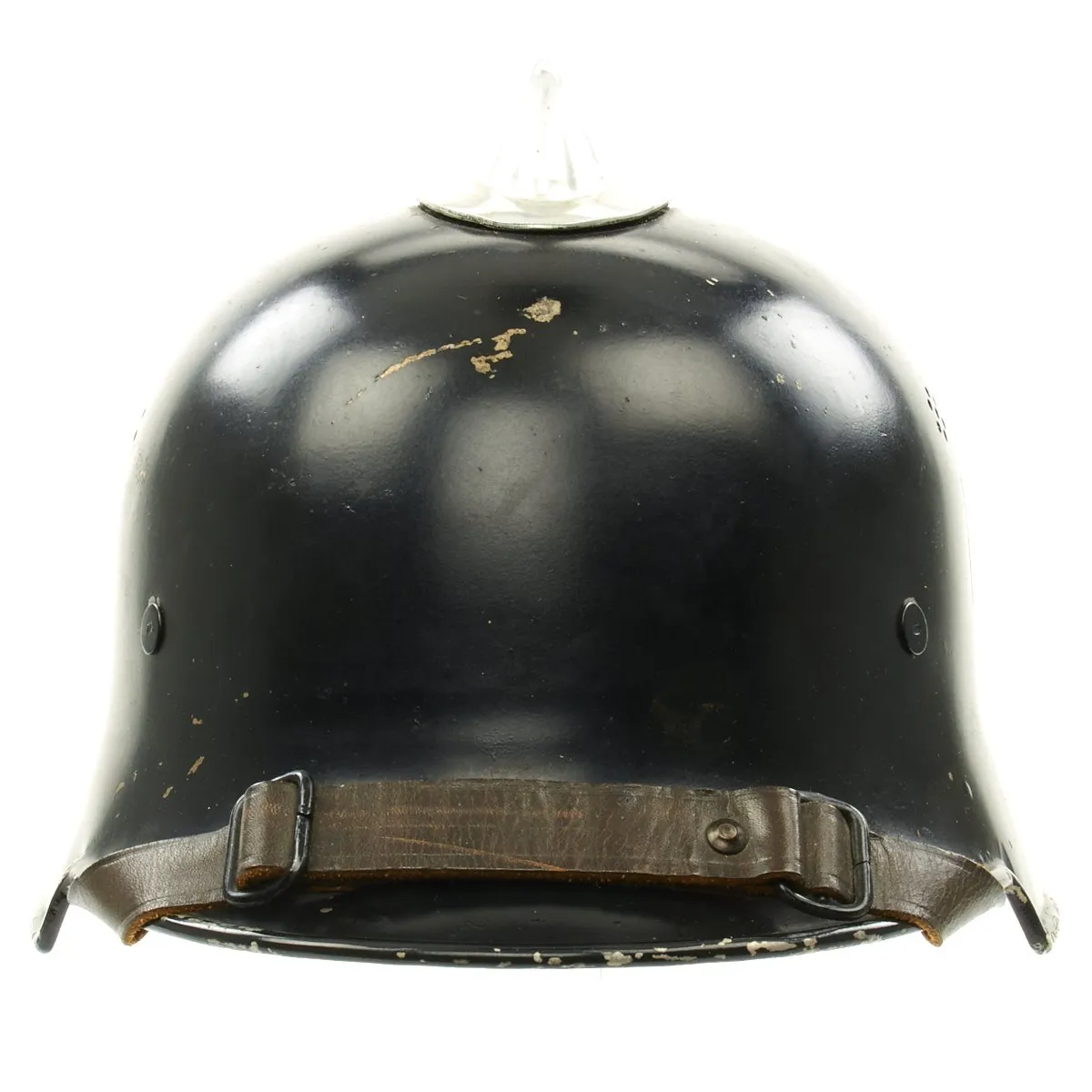 Original German WWII M34 Square Dip Aluminum Fire Police Helmet with Double Decals - Feuerwehr Helmet