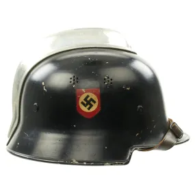 Original German WWII M34 Square Dip Aluminum Fire Police Helmet with Double Decals - Feuerwehr Helmet