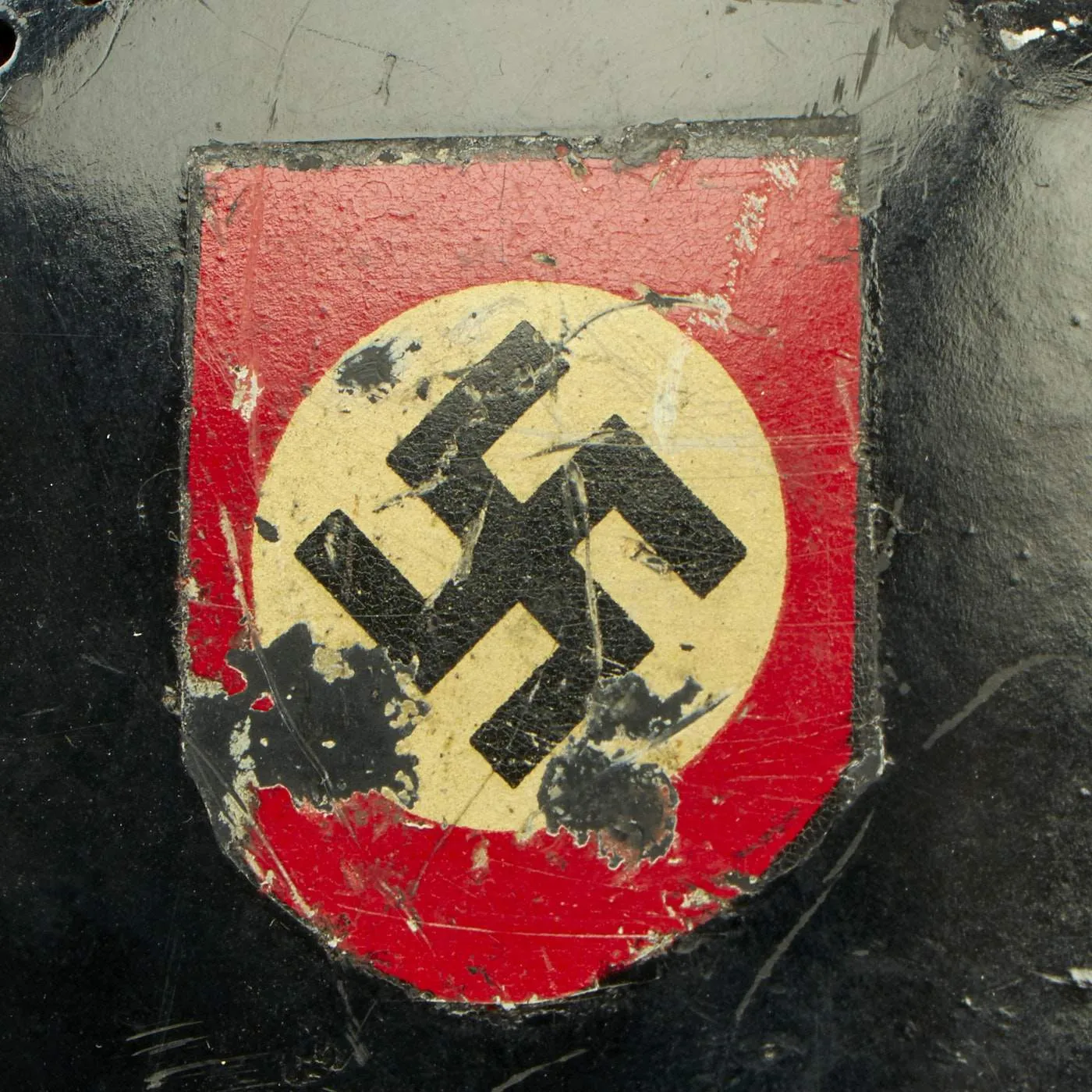 Original German WWII M34 Square Dip Aluminum Fire Police Protection Helmet with Double Decals - Feuerwehr