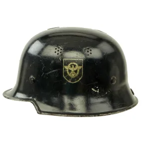 Original German WWII M34 Square Dip Aluminum Fire Police Protection Helmet with Double Decals - Feuerwehr