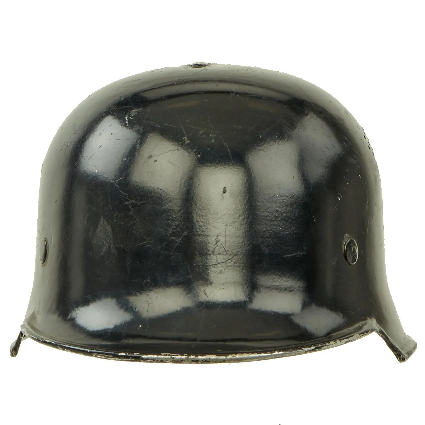 Original German WWII M34 Square Dip Aluminum Fire Police Protection Helmet with Double Decals - Feuerwehr