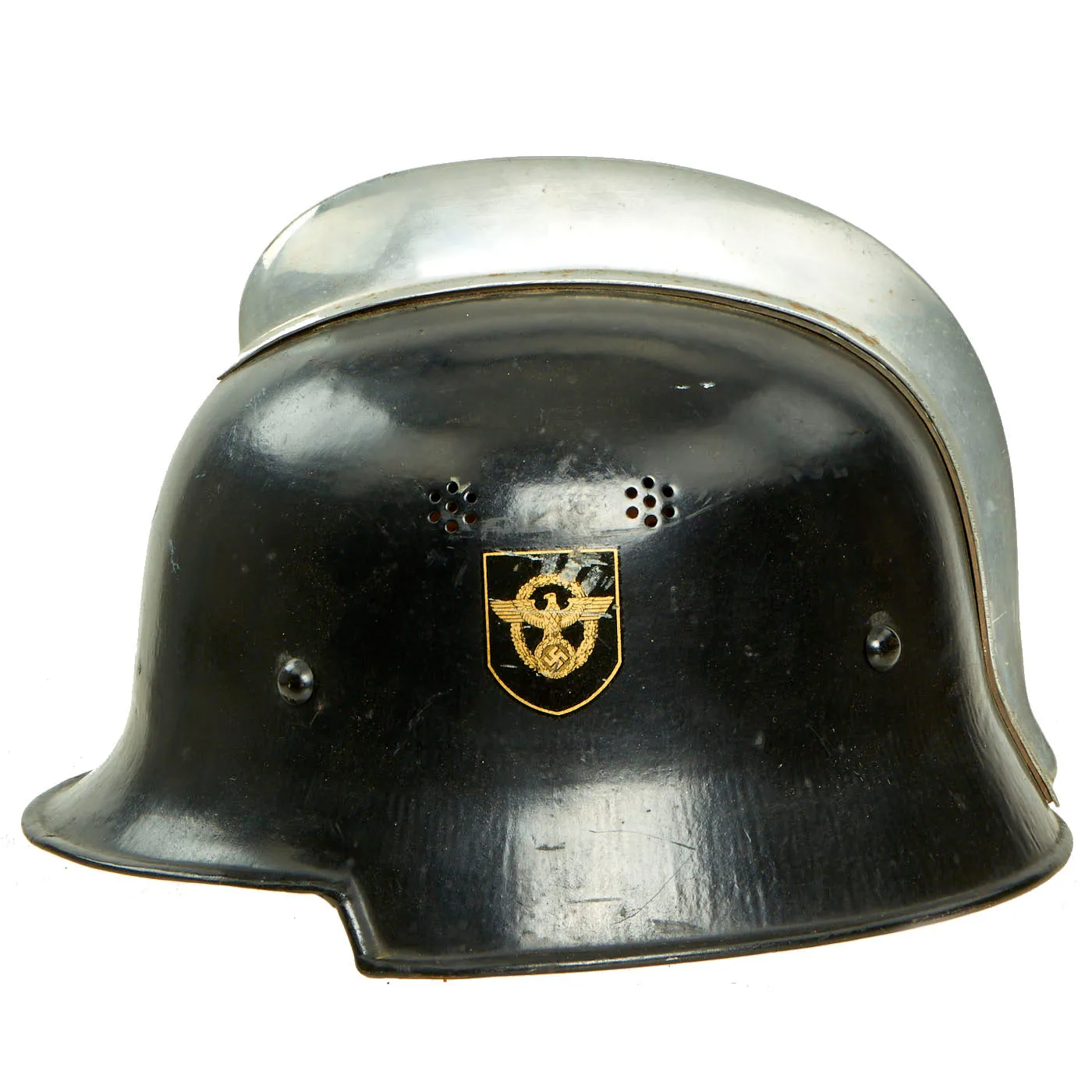 Original German WWII M34 Square Dip Fire Protection Police Helmet with Double Decals & Comb - Feuerwehr