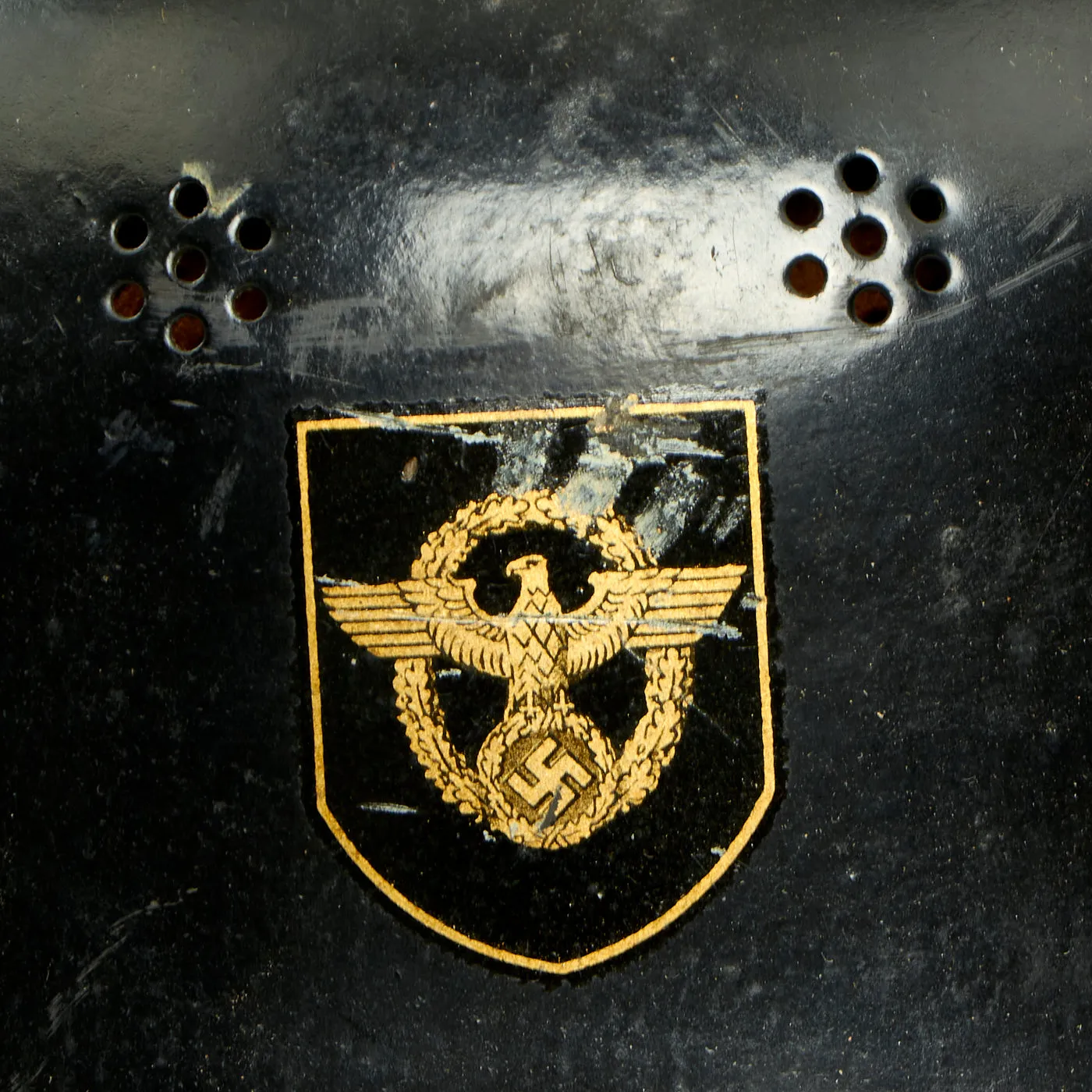 Original German WWII M34 Square Dip Fire Protection Police Helmet with Double Decals & Comb - Feuerwehr