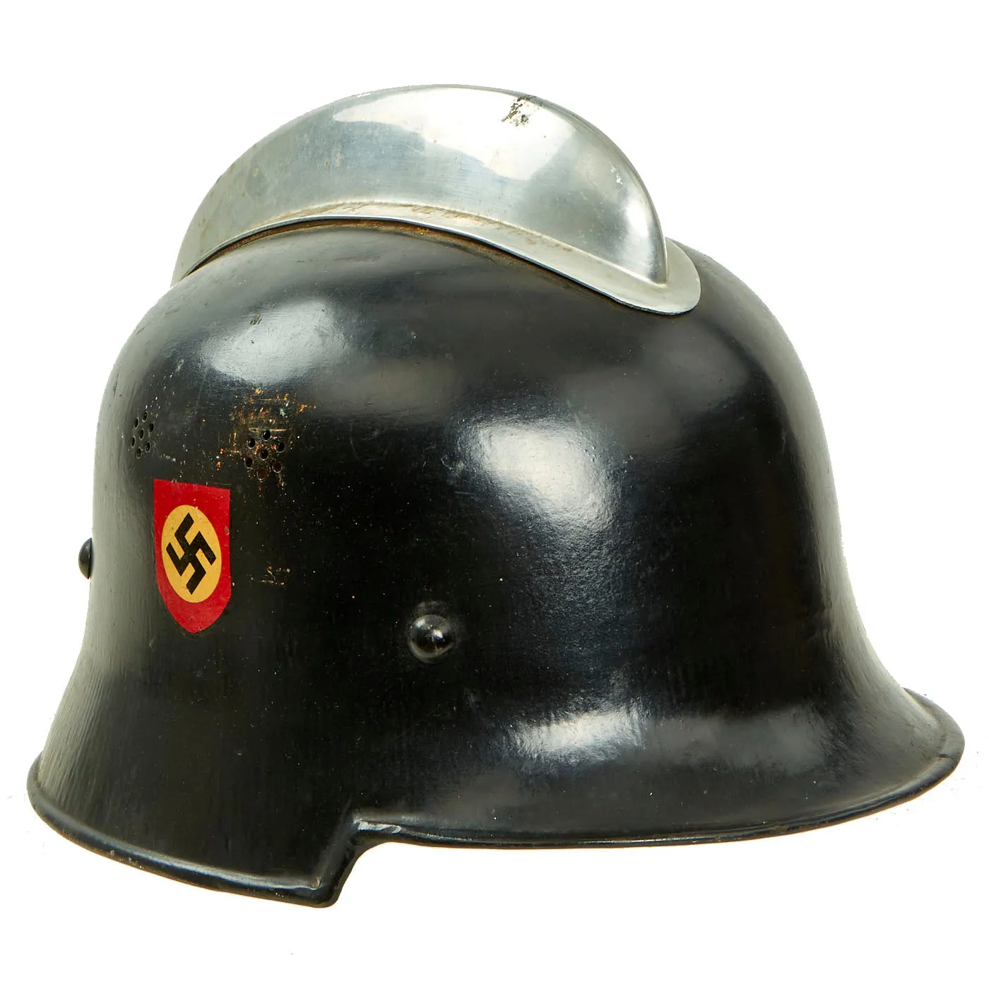 Original German WWII M34 Square Dip Fire Protection Police Helmet with Double Decals & Comb - Feuerwehr