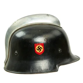 Original German WWII M34 Square Dip Fire Protection Police Helmet with Double Decals & Comb - Feuerwehr