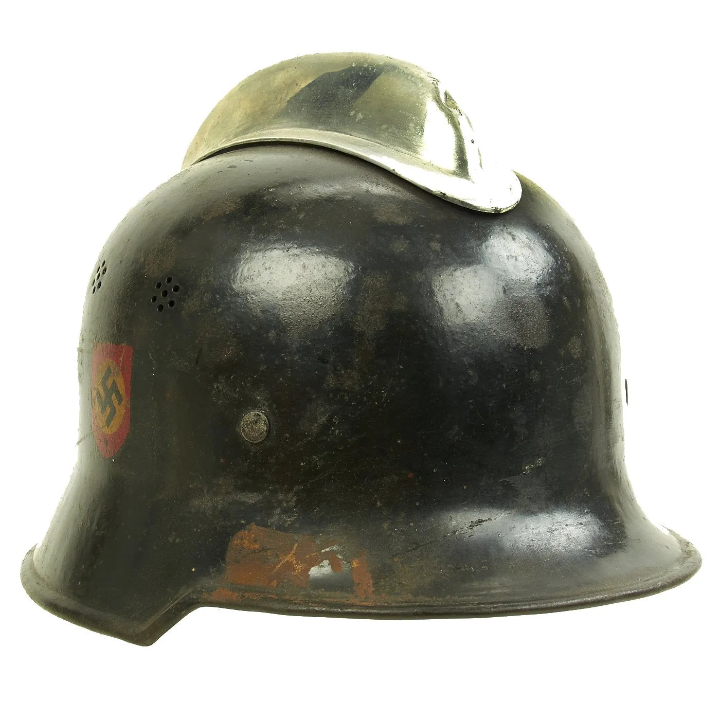 Original German WWII M34 Square Dip Fire Protection Police Helmet with Double Decals - Feuerwehr