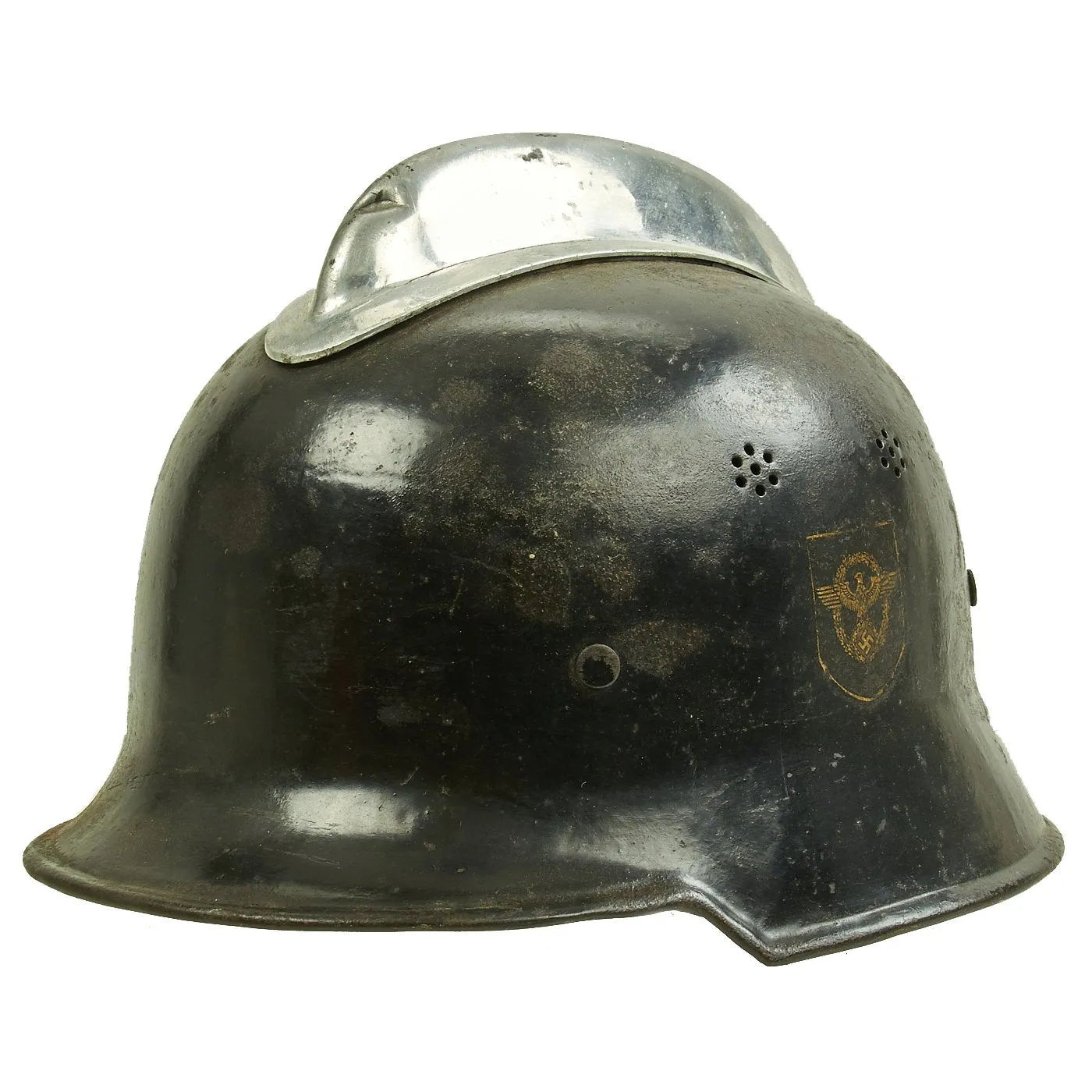Original German WWII M34 Square Dip Fire Protection Police Helmet with Double Decals - Feuerwehr