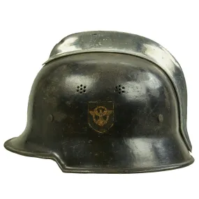 Original German WWII M34 Square Dip Fire Protection Police Helmet with Double Decals - Feuerwehr