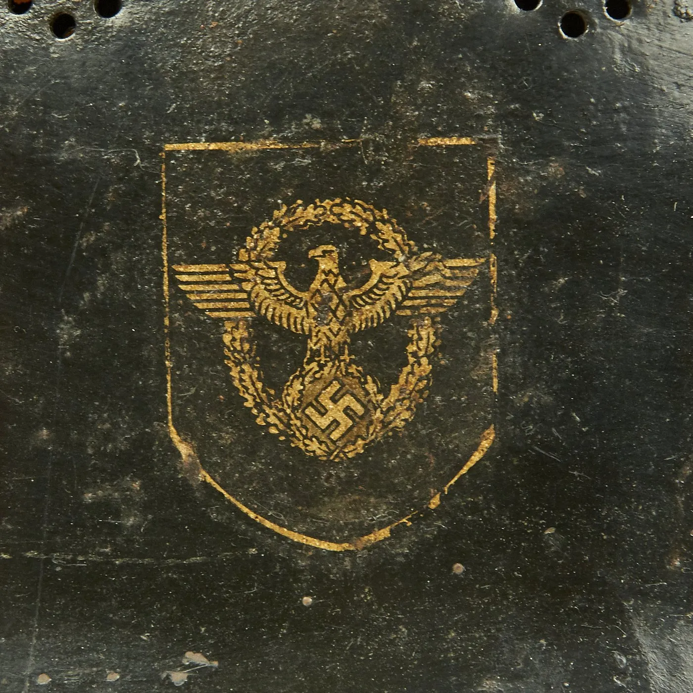 Original German WWII M34 Square Dip Fire Protection Police Helmet with Double Decals - Feuerwehr