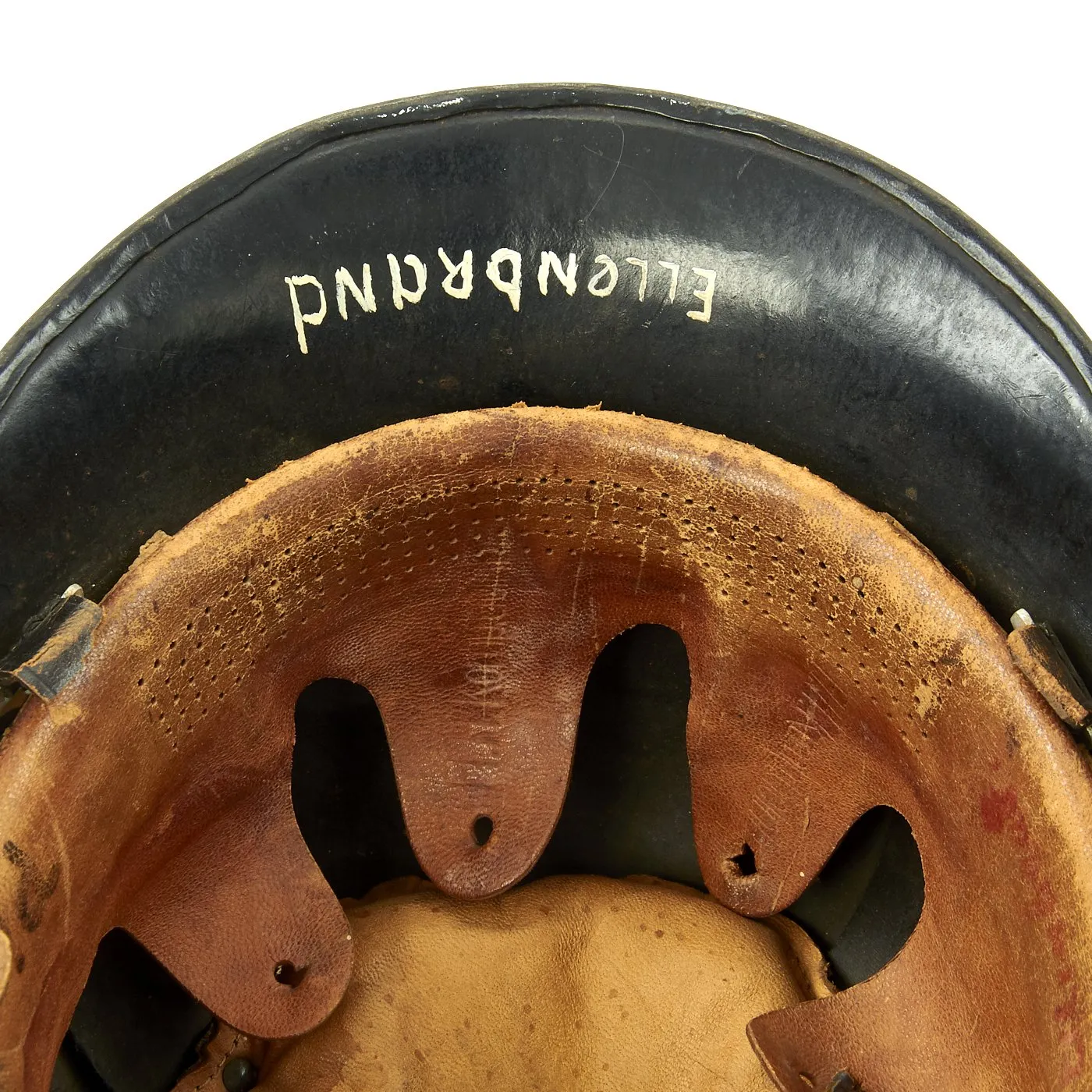Original German WWII M34 Square Dip Luftwaffe Fire Brigade Crash Crew Helmet with Double Decals