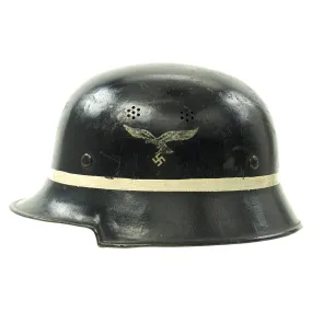 Original German WWII M34 Square Dip Luftwaffe Fire Brigade Crash Crew Helmet with Double Decals