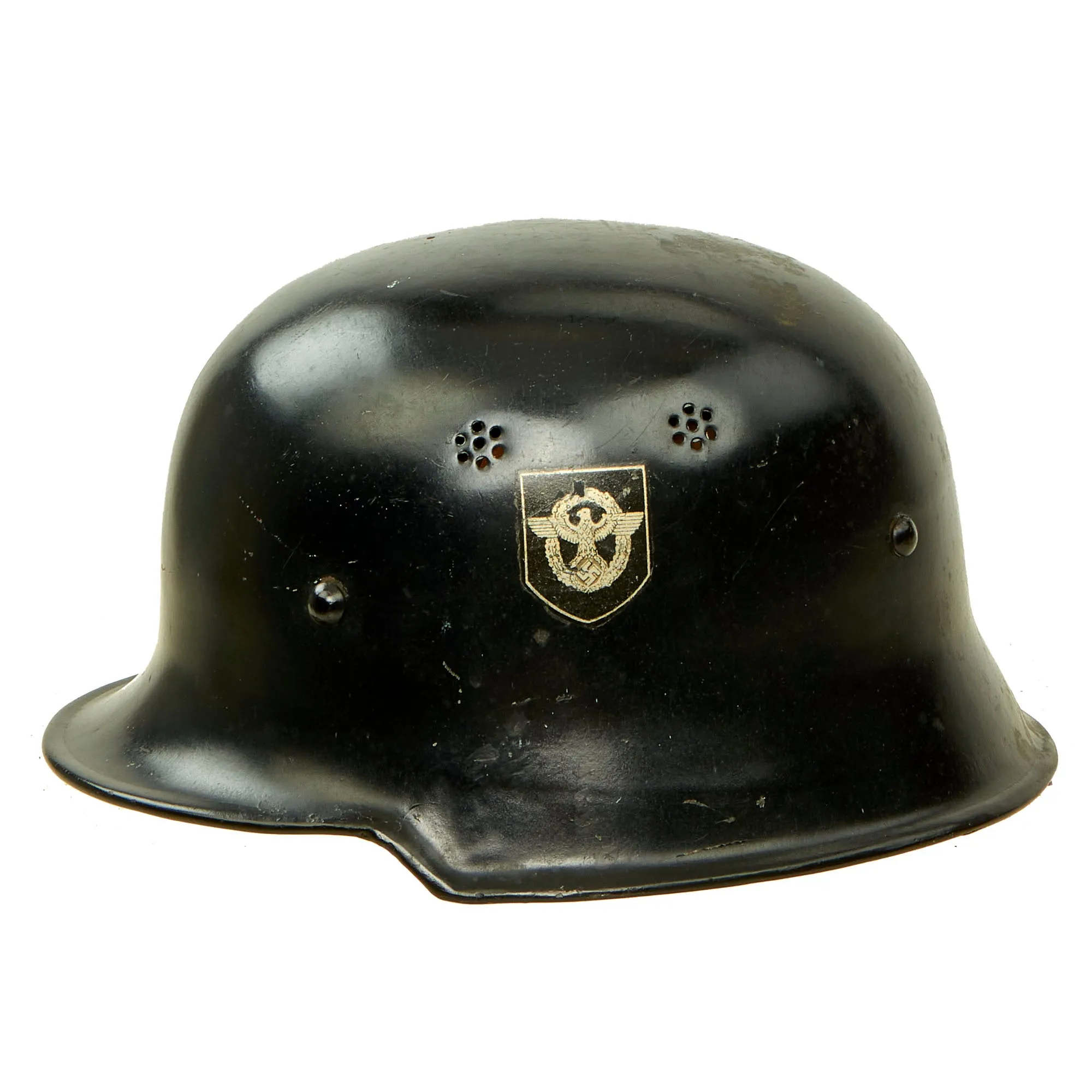 Original German WWII M34 Square Dip NSDAP Double Decal Civic Police Steel Helmet with 57cm Liner - Ordnungspolizei