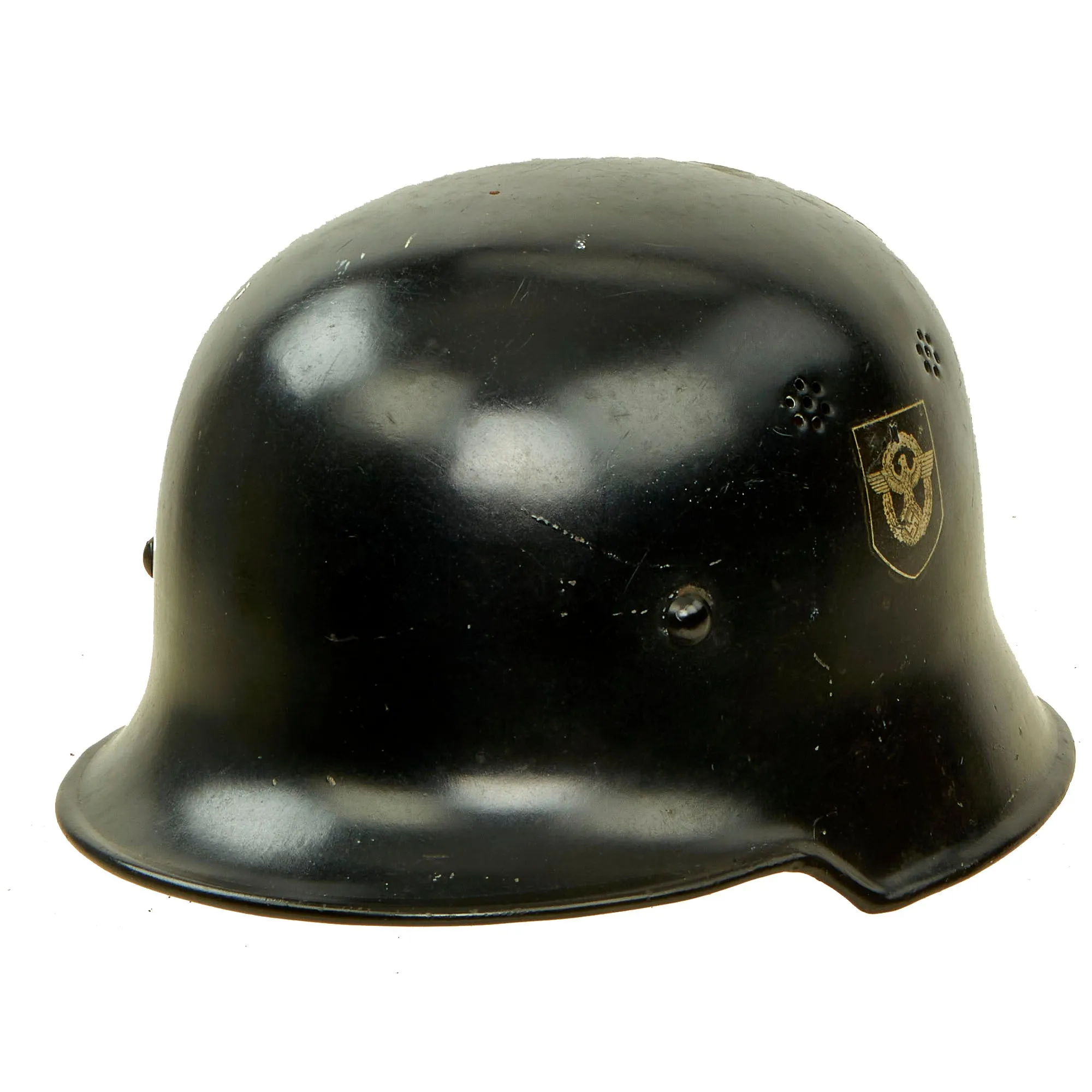 Original German WWII M34 Square Dip NSDAP Double Decal Civic Police Steel Helmet with 57cm Liner - Ordnungspolizei