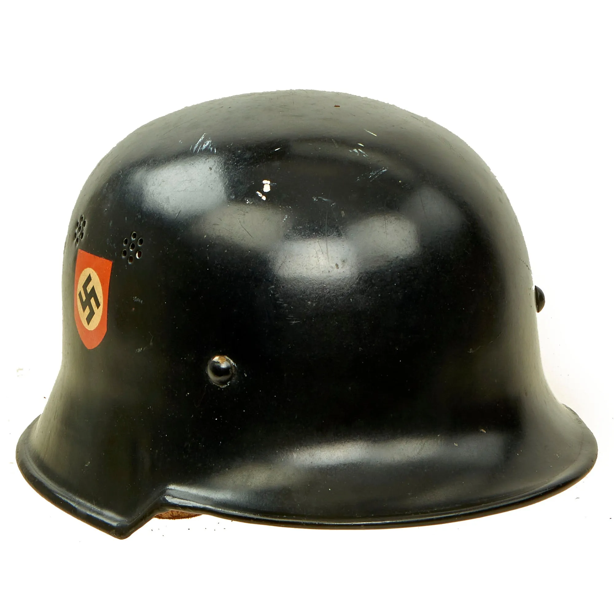 Original German WWII M34 Square Dip NSDAP Double Decal Civic Police Steel Helmet with 57cm Liner - Ordnungspolizei