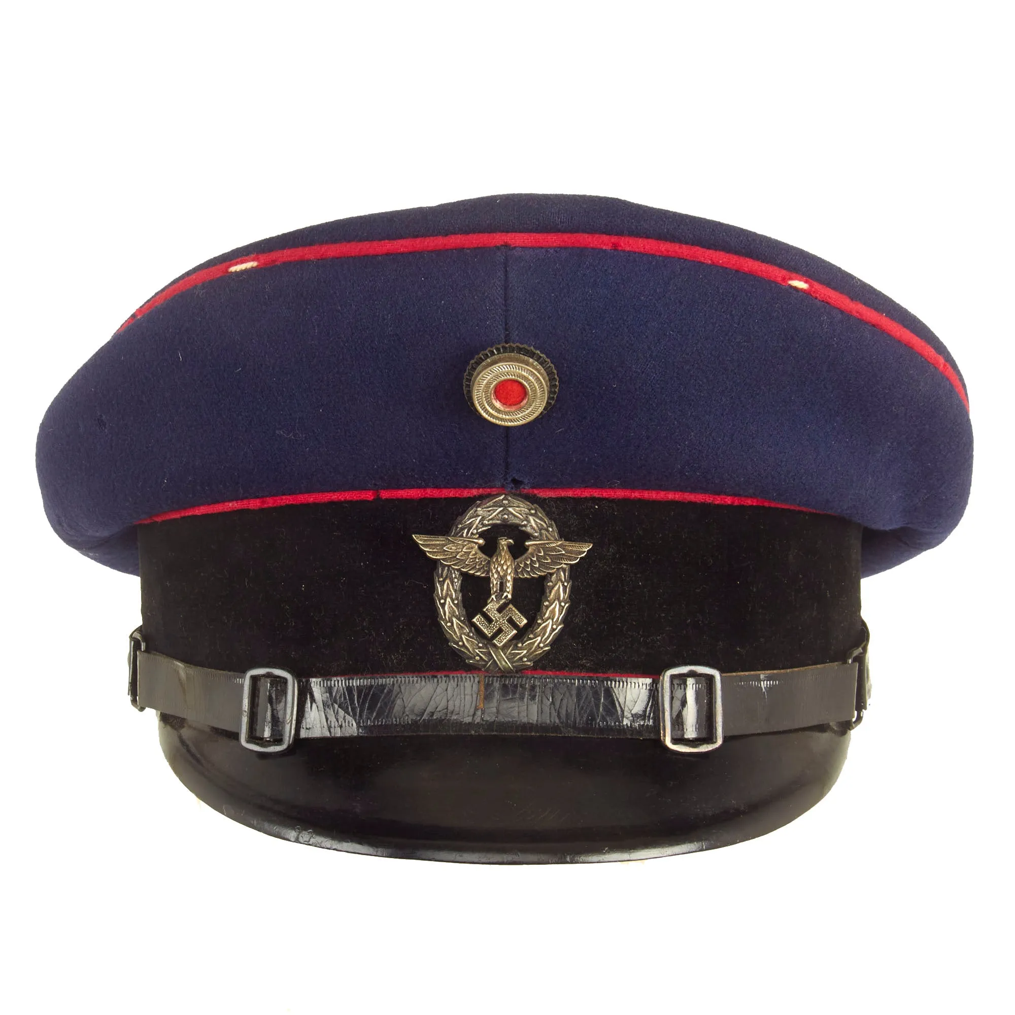 Original German WWII Named Fire Protection Police EM/NCO Schirmmütze Visor Cap - Marked Deutsche Arbeit
