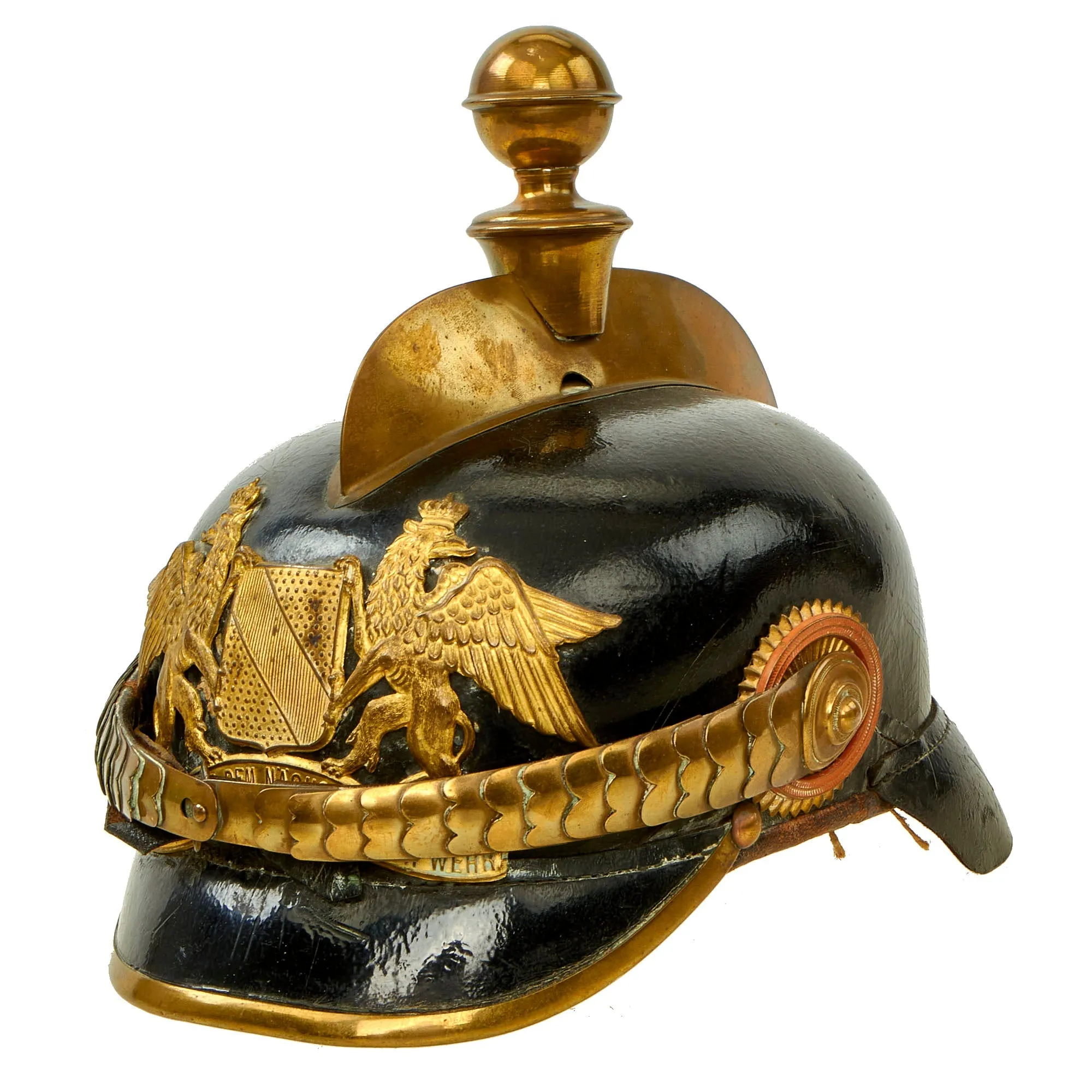 Original Imperial German Pre WWI Grand Duchy of Baden Fire Brigade Officer's Leather Pickelhaube Helmet