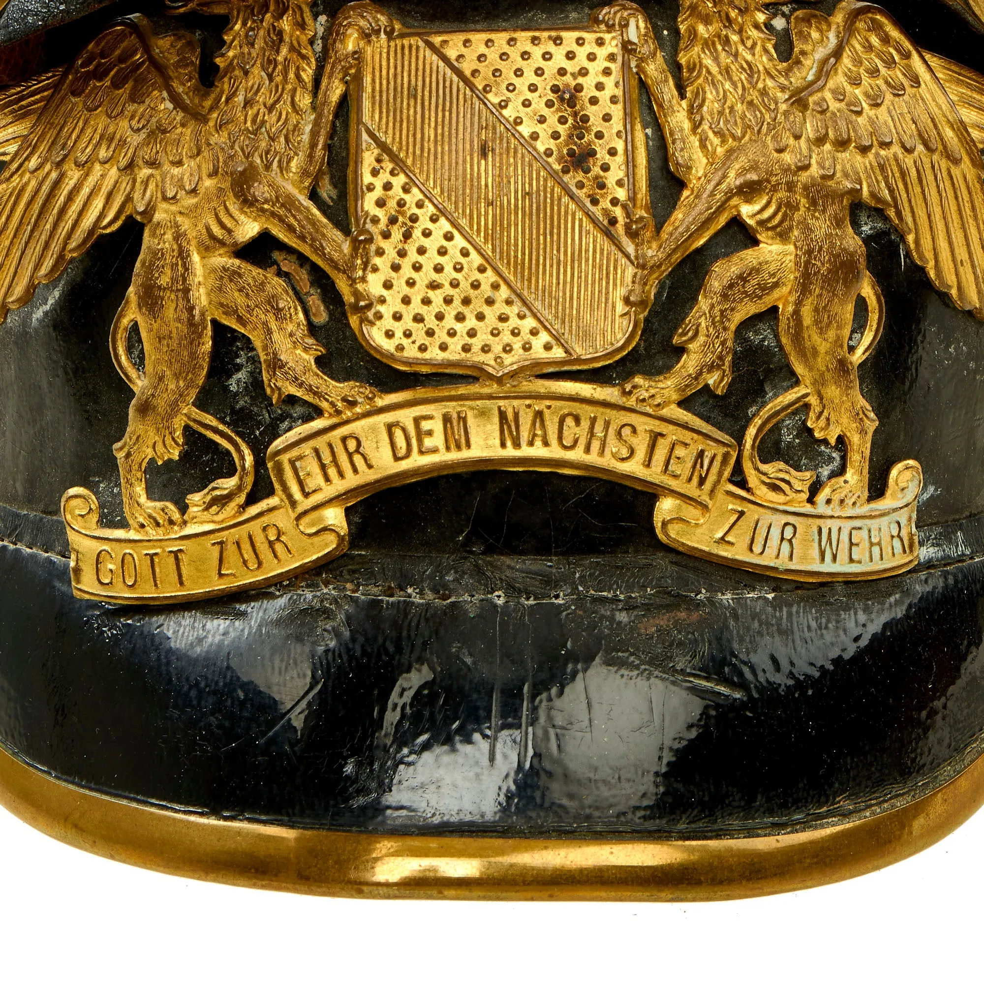 Original Imperial German Pre WWI Grand Duchy of Baden Fire Brigade Officer's Leather Pickelhaube Helmet