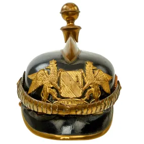 Original Imperial German Pre WWI Grand Duchy of Baden Fire Brigade Officer's Leather Pickelhaube Helmet