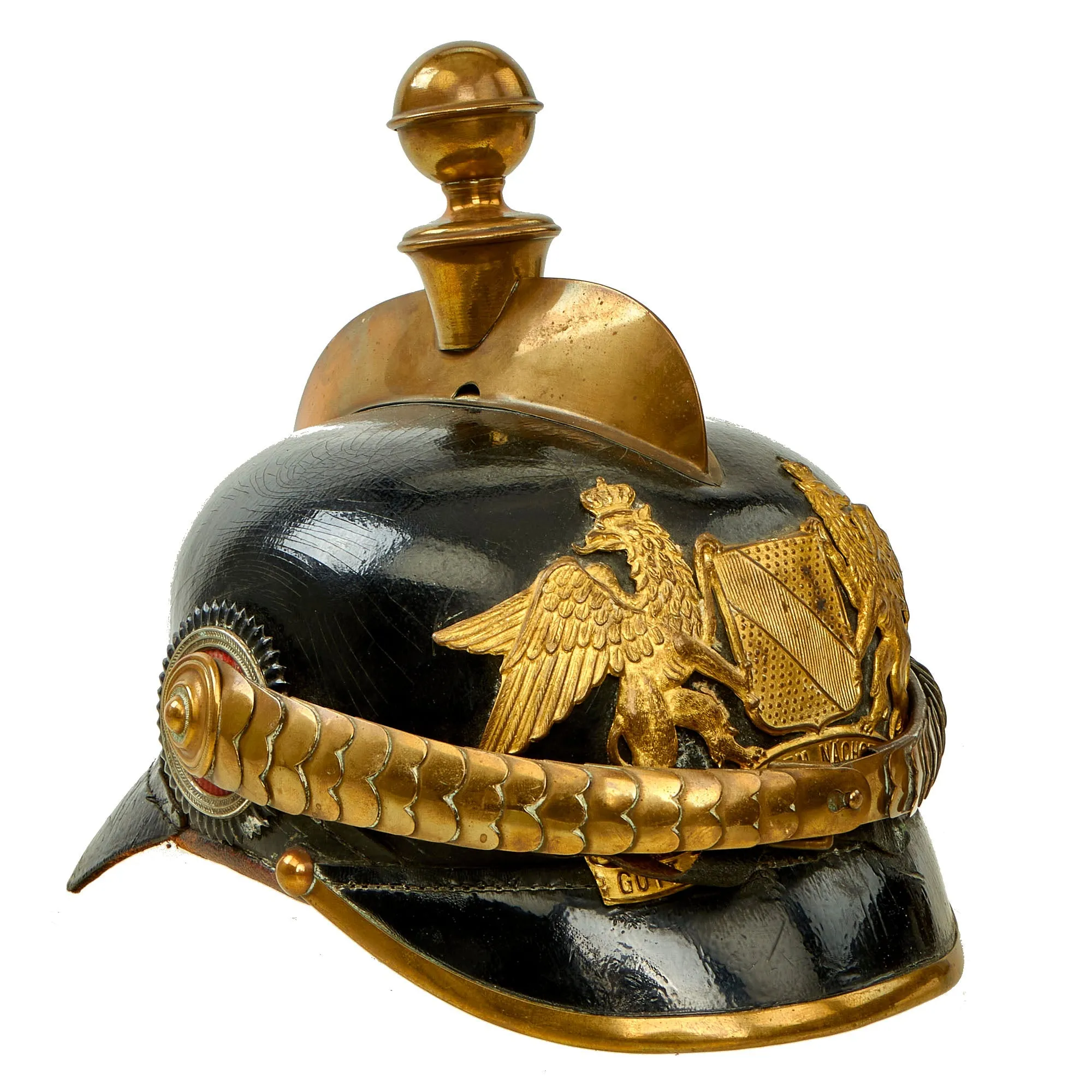 Original Imperial German Pre WWI Grand Duchy of Baden Fire Brigade Officer's Leather Pickelhaube Helmet