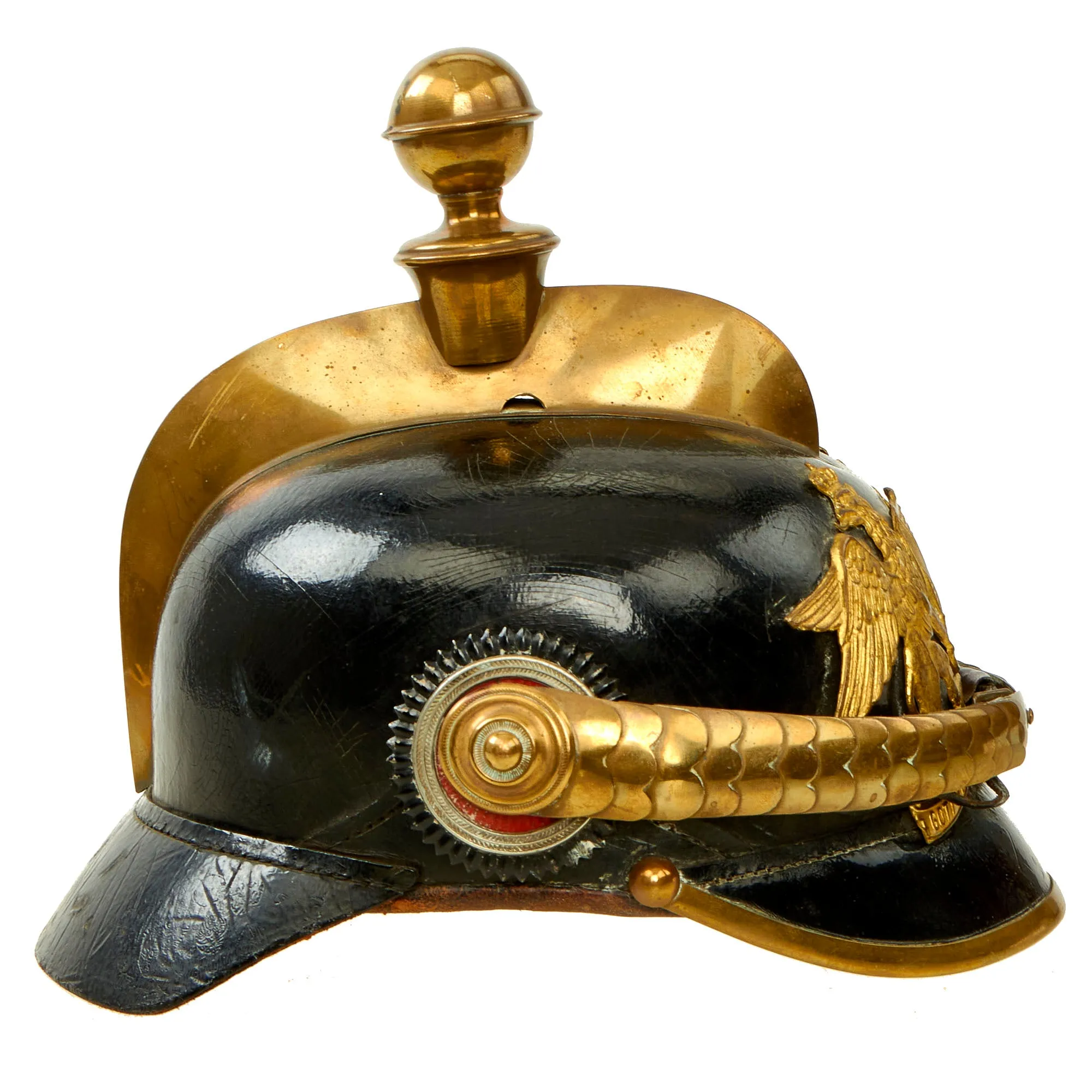 Original Imperial German Pre WWI Grand Duchy of Baden Fire Brigade Officer's Leather Pickelhaube Helmet