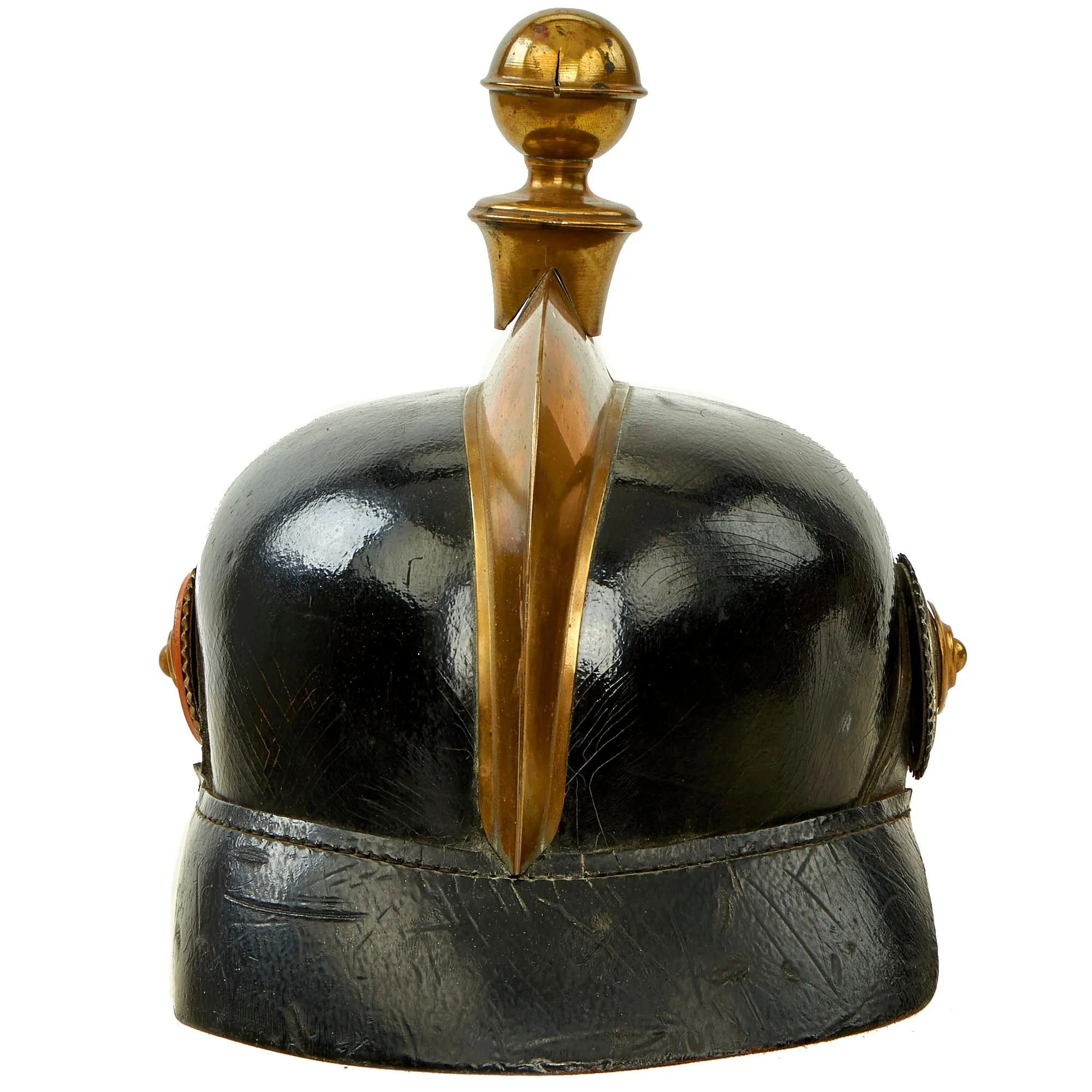Original Imperial German Pre WWI Grand Duchy of Baden Fire Brigade Officer's Leather Pickelhaube Helmet
