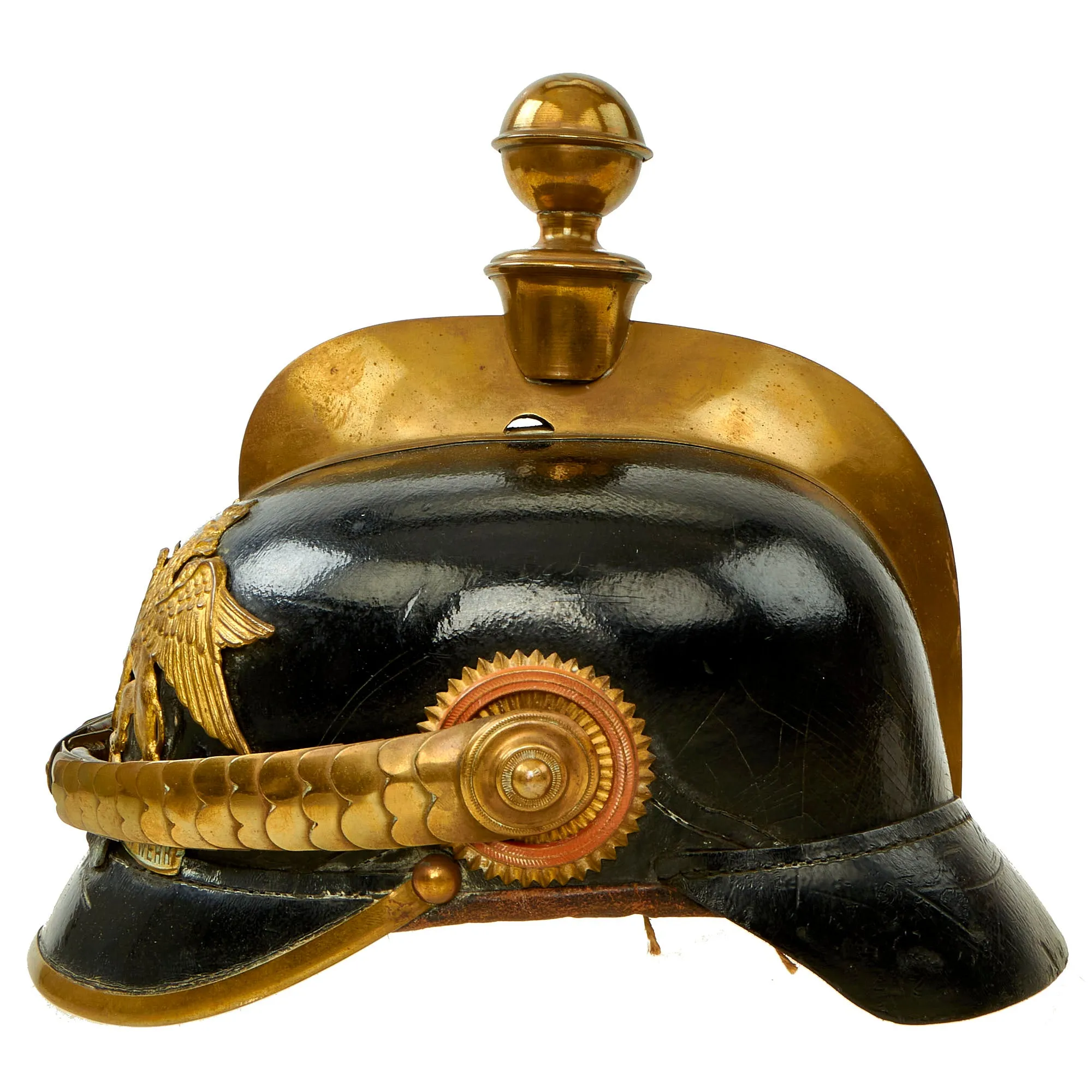 Original Imperial German Pre WWI Grand Duchy of Baden Fire Brigade Officer's Leather Pickelhaube Helmet