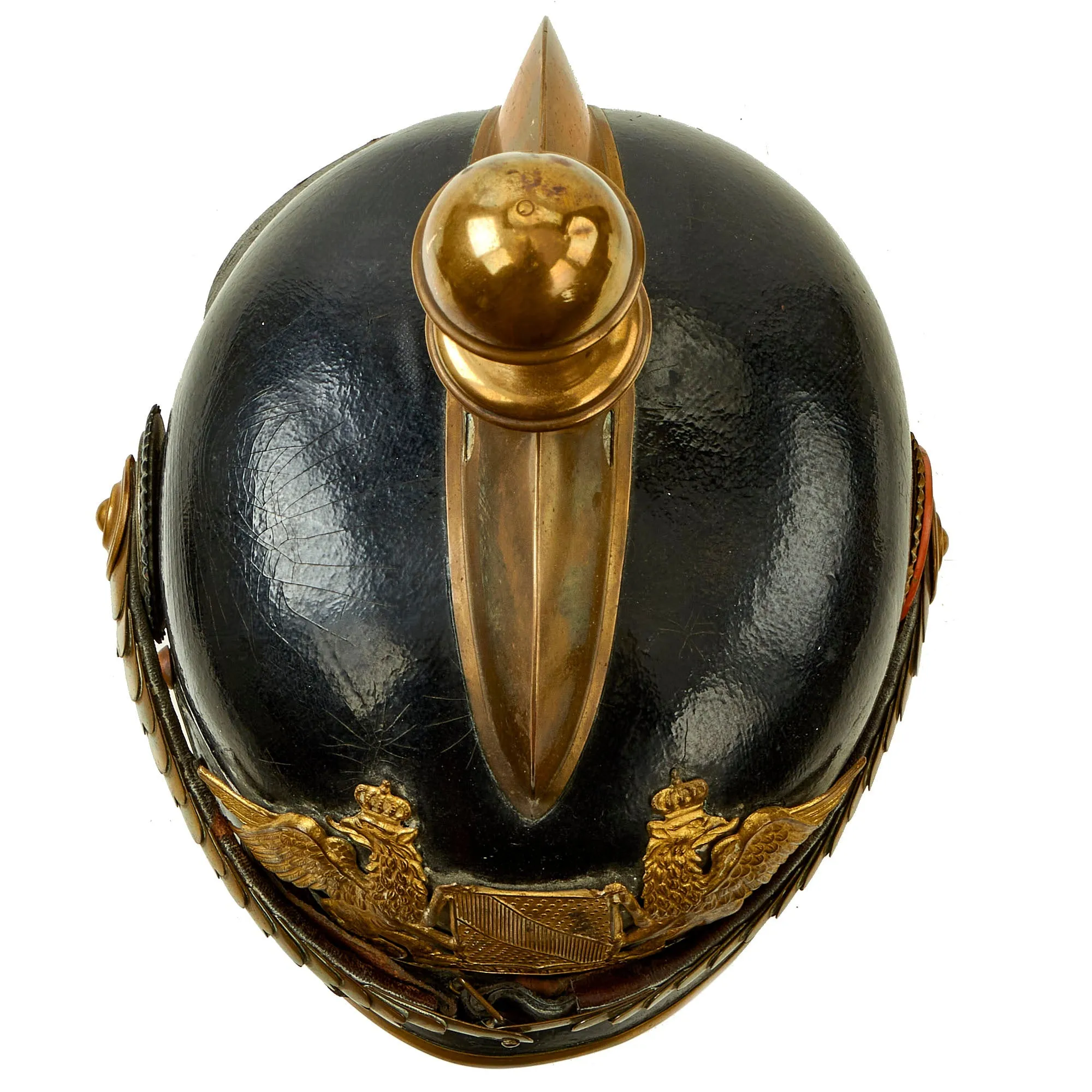 Original Imperial German Pre WWI Grand Duchy of Baden Fire Brigade Officer's Leather Pickelhaube Helmet