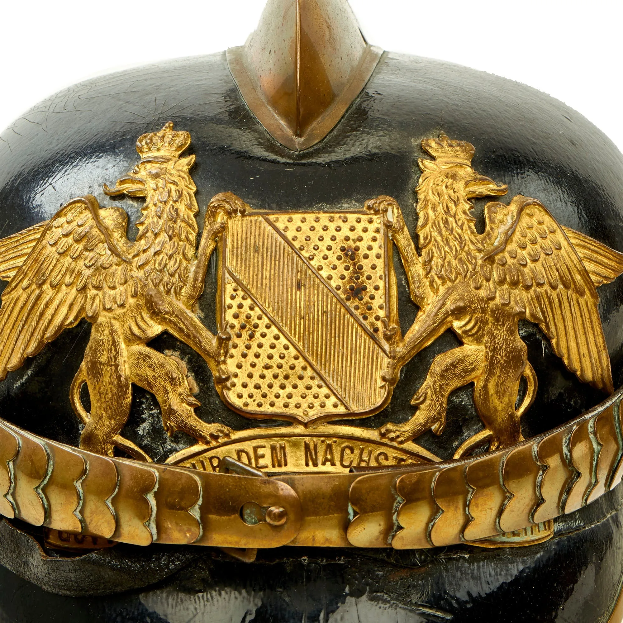 Original Imperial German Pre WWI Grand Duchy of Baden Fire Brigade Officer's Leather Pickelhaube Helmet