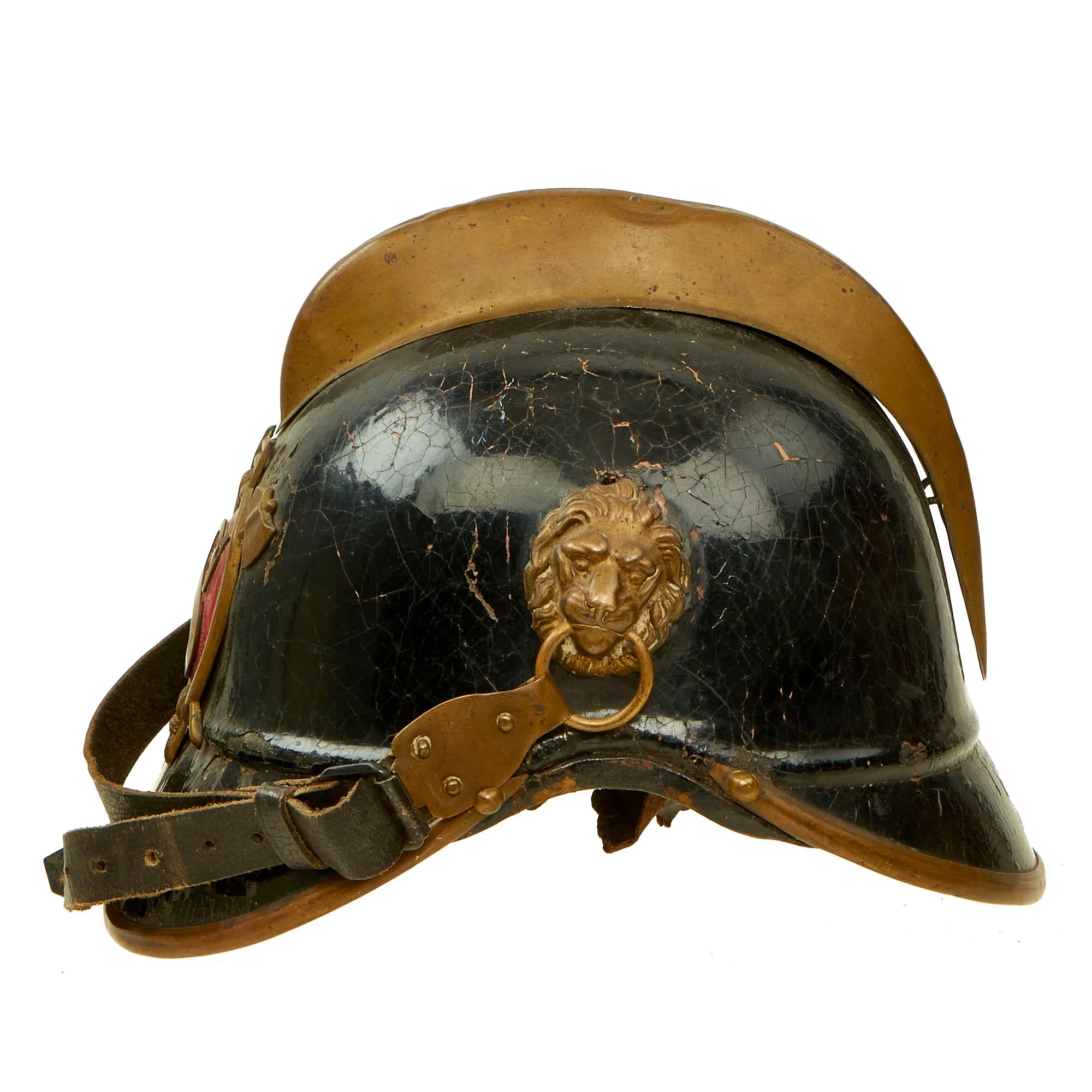 Original Imperial German Pre WWI Kingdom of Bavaria Fire Brigade Leather Pickelhaube Helmet