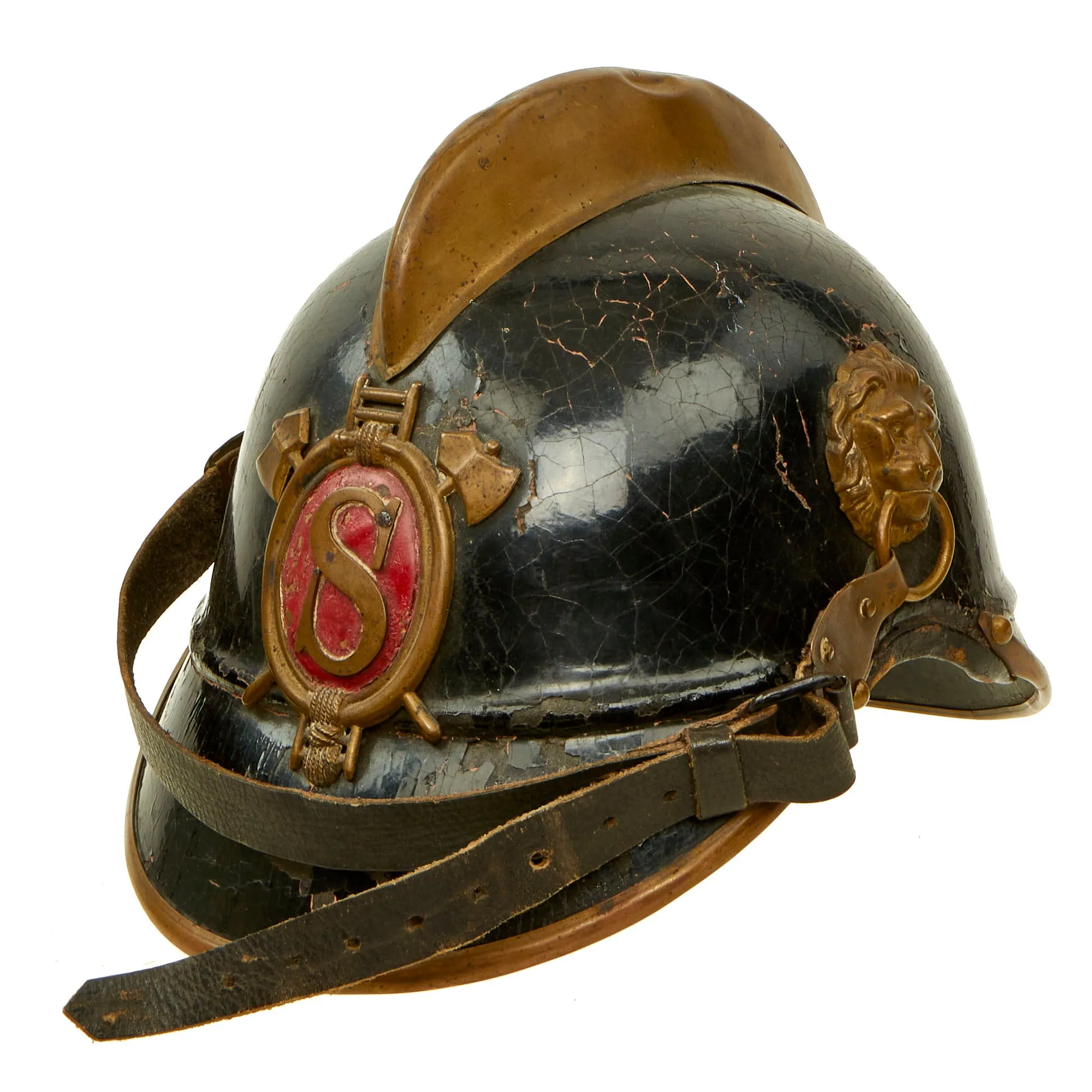 Original Imperial German Pre WWI Kingdom of Bavaria Fire Brigade Leather Pickelhaube Helmet