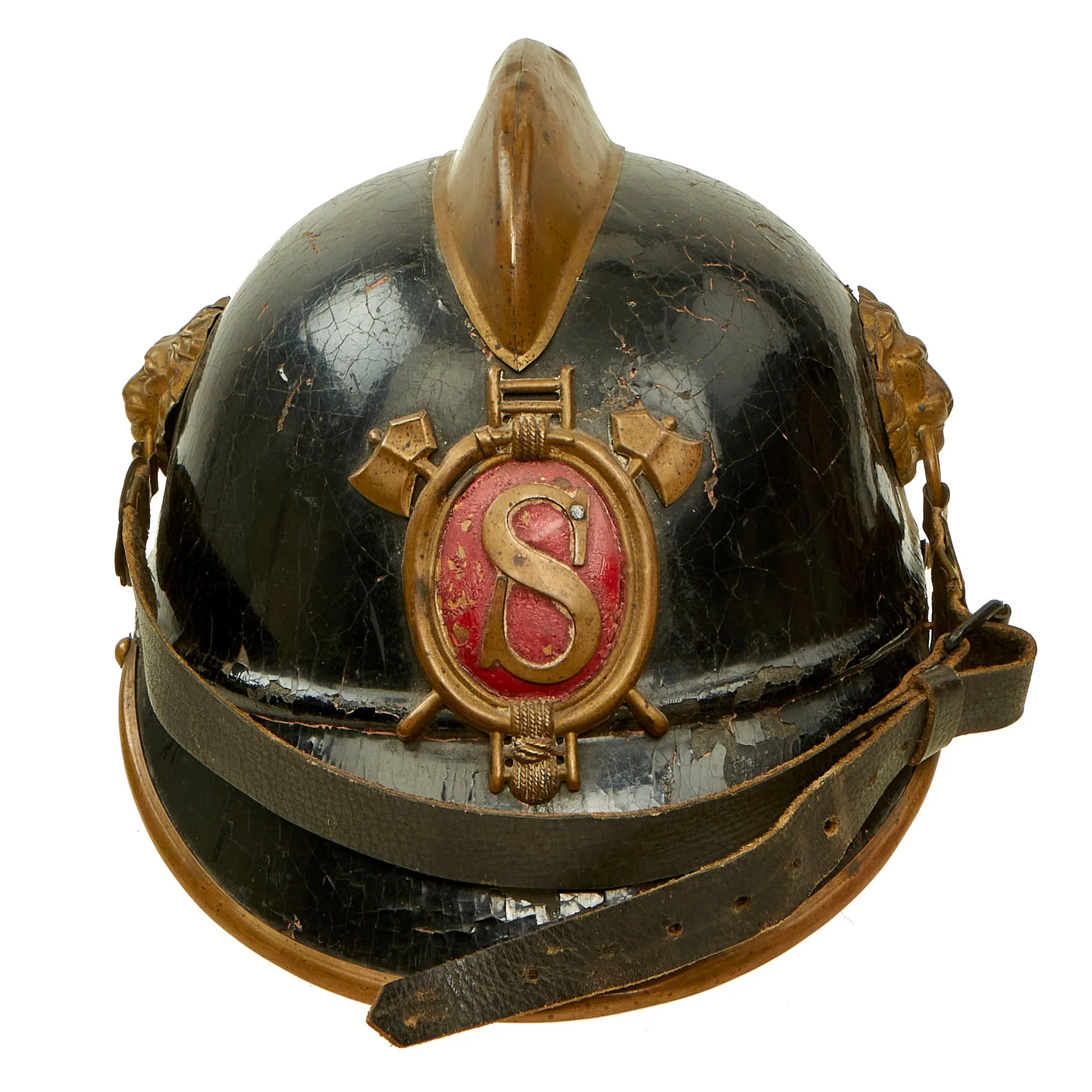 Original Imperial German Pre WWI Kingdom of Bavaria Fire Brigade Leather Pickelhaube Helmet