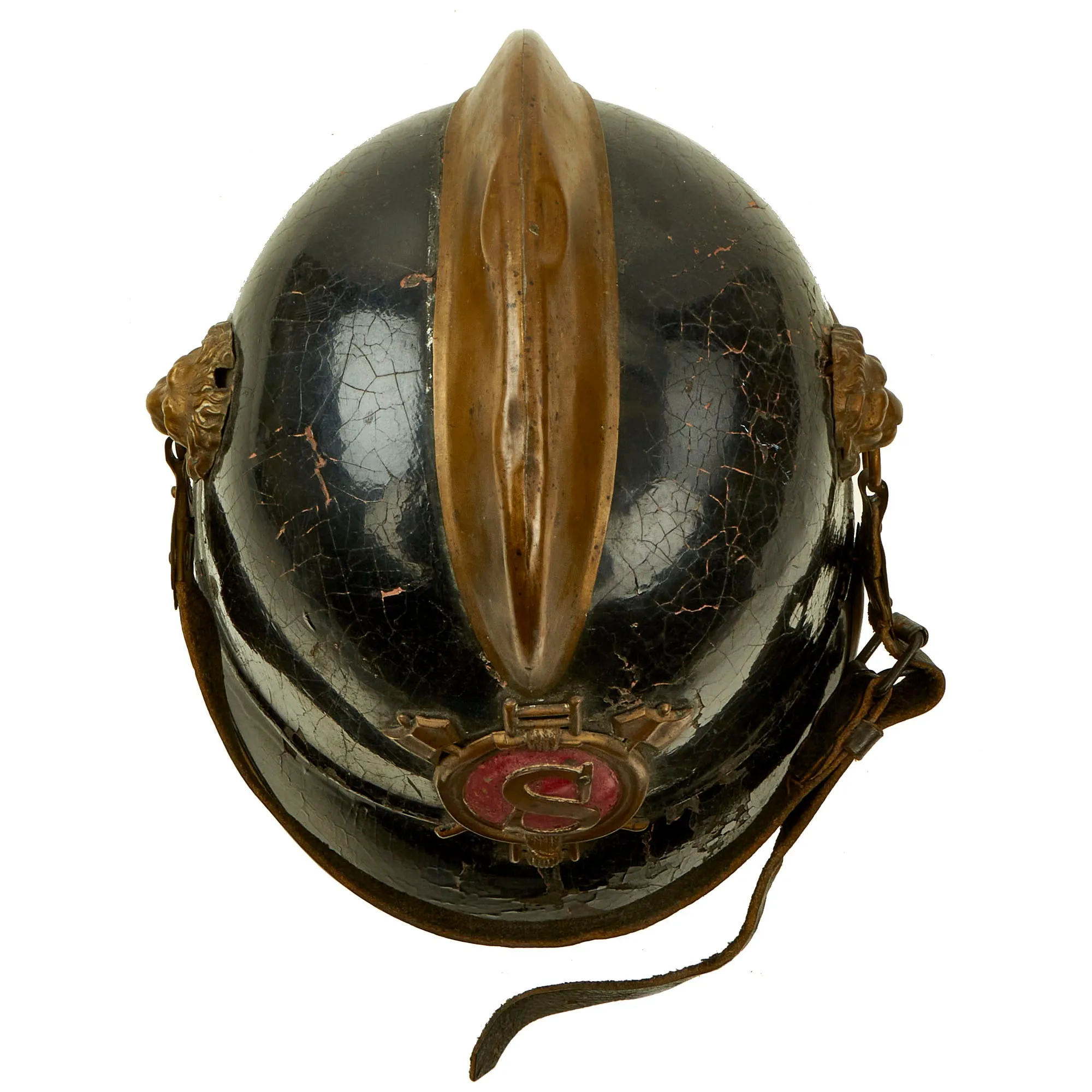 Original Imperial German Pre WWI Kingdom of Bavaria Fire Brigade Leather Pickelhaube Helmet