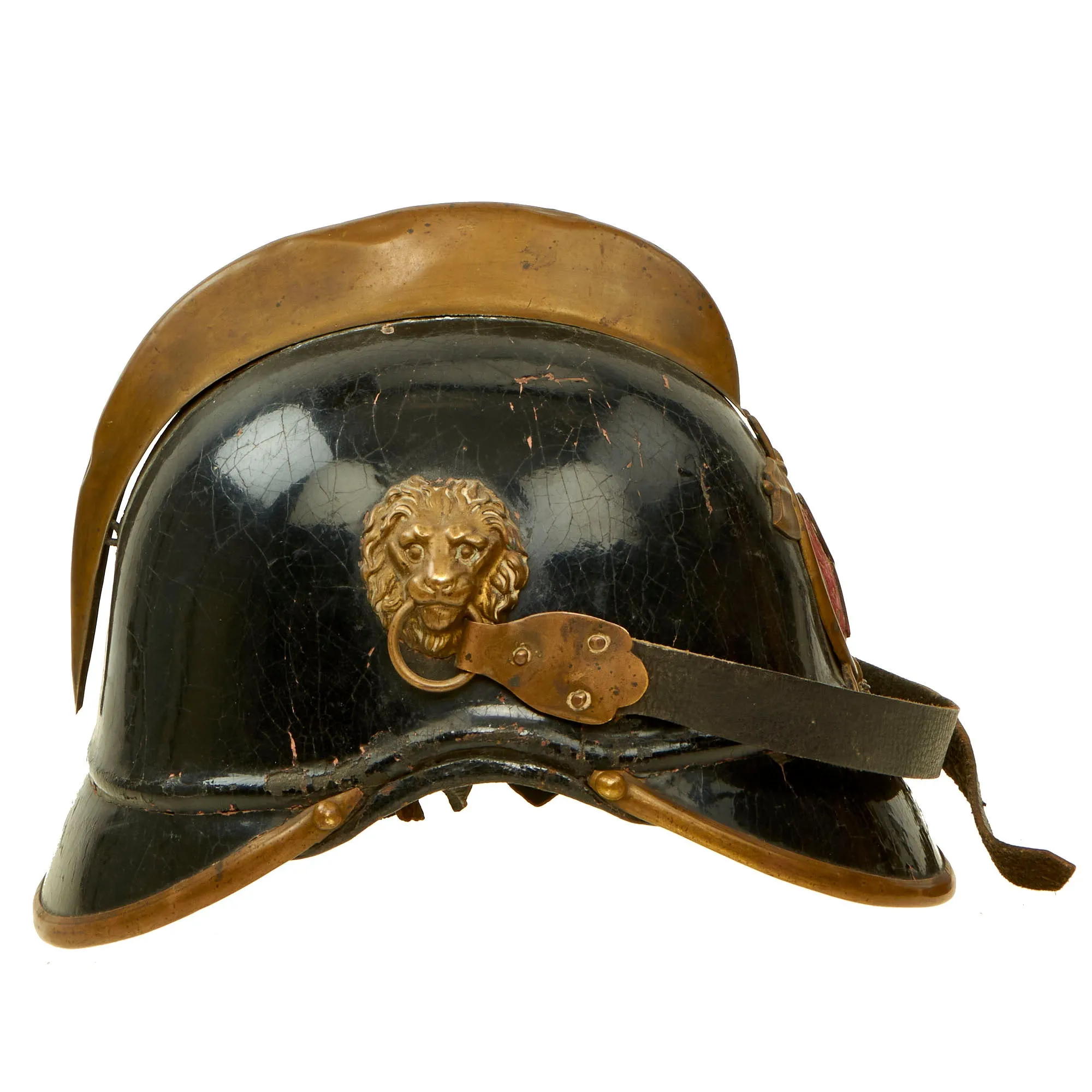 Original Imperial German Pre WWI Kingdom of Bavaria Fire Brigade Leather Pickelhaube Helmet