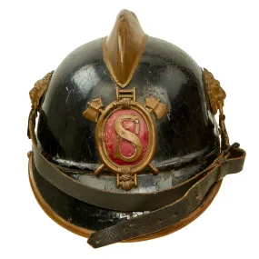 Original Imperial German Pre WWI Kingdom of Bavaria Fire Brigade Leather Pickelhaube Helmet
