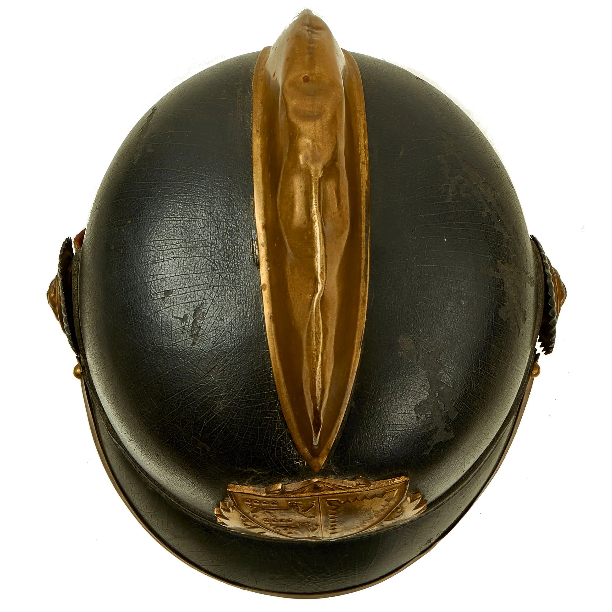 Original Imperial German Pre WWI Schleswig-Holstein Fire Brigade Pickelhaube Style Leather Helmet