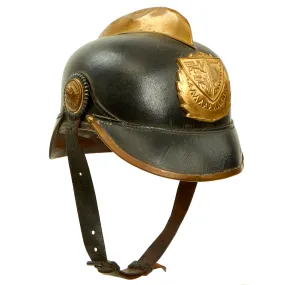 Original Imperial German Pre WWI Schleswig-Holstein Fire Brigade Pickelhaube Style Leather Helmet