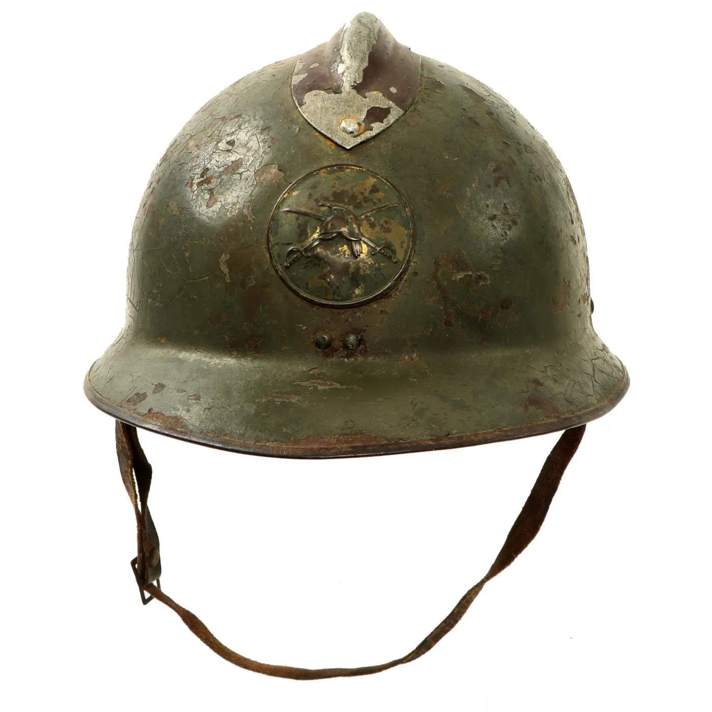 Original Mexican WWII French made M26 Adrian Helmet with Cavalry Badge - Missing Liner