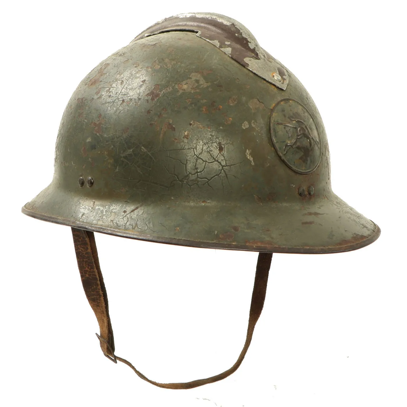 Original Mexican WWII French made M26 Adrian Helmet with Cavalry Badge - Missing Liner