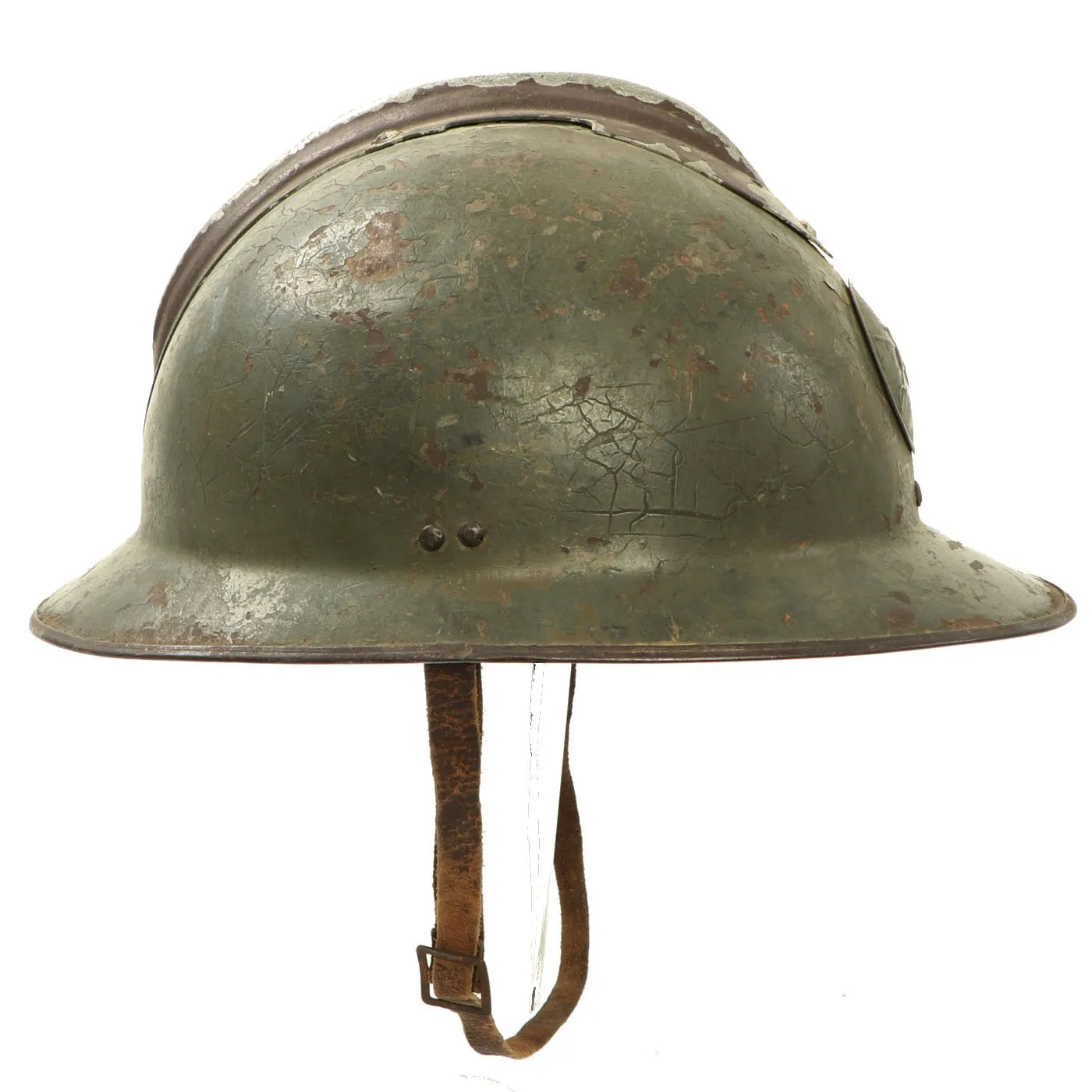 Original Mexican WWII French made M26 Adrian Helmet with Cavalry Badge - Missing Liner