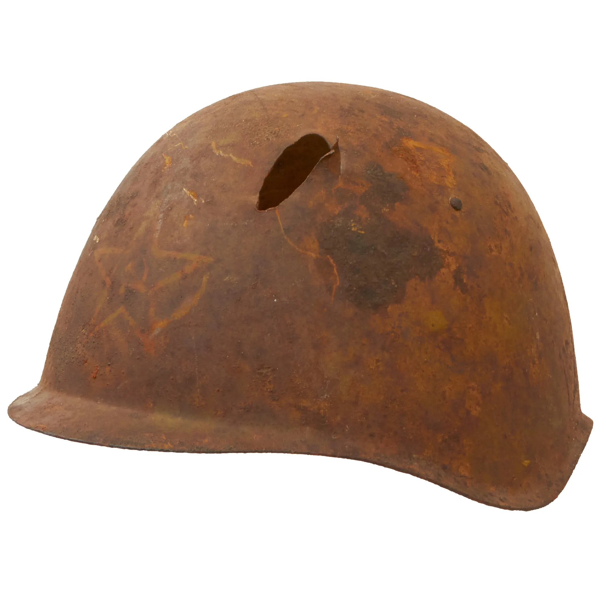Original Soviet WWII KIA Shot Through SSh-39 Steel Combat Helmet Shell - Size 2