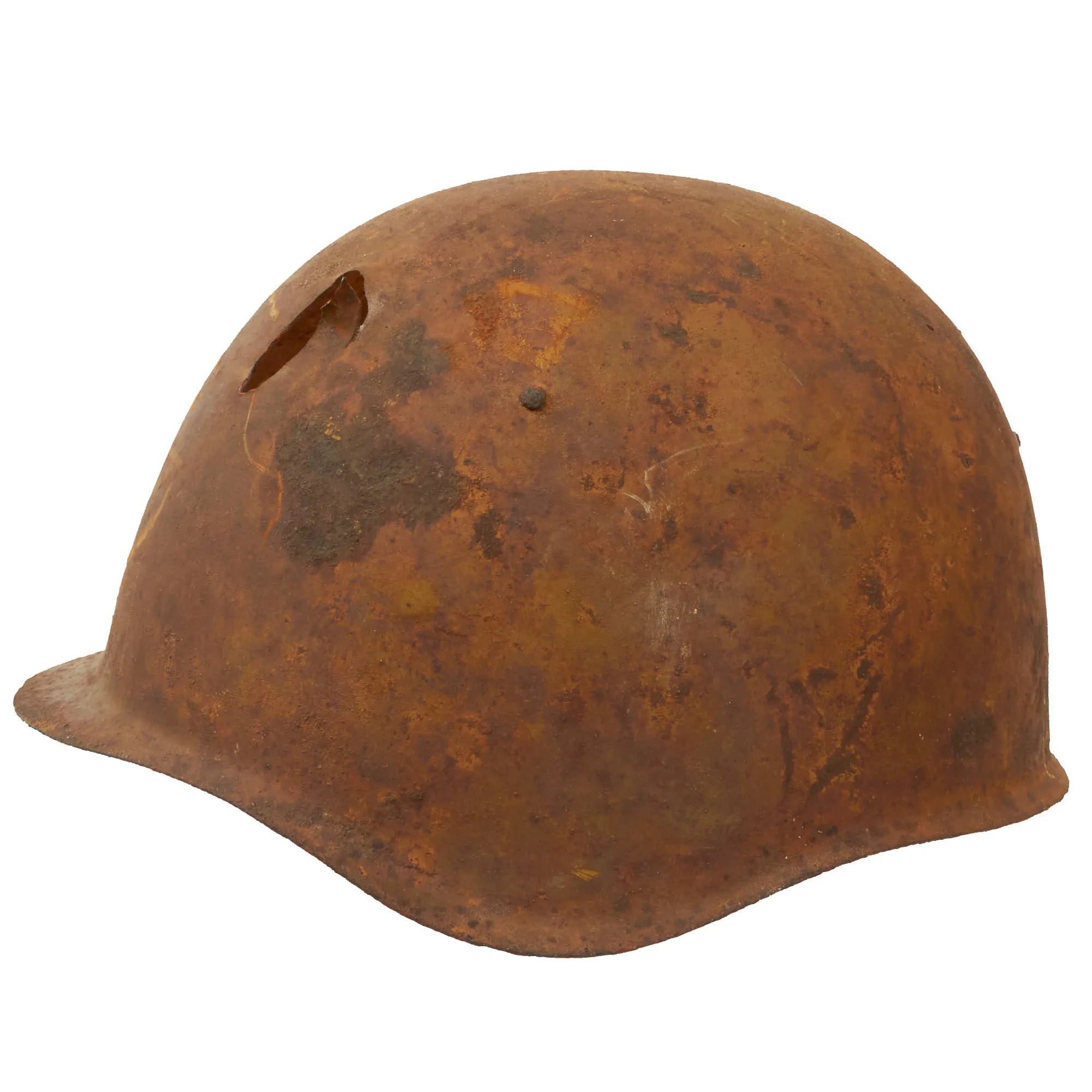 Original Soviet WWII KIA Shot Through SSh-39 Steel Combat Helmet Shell - Size 2
