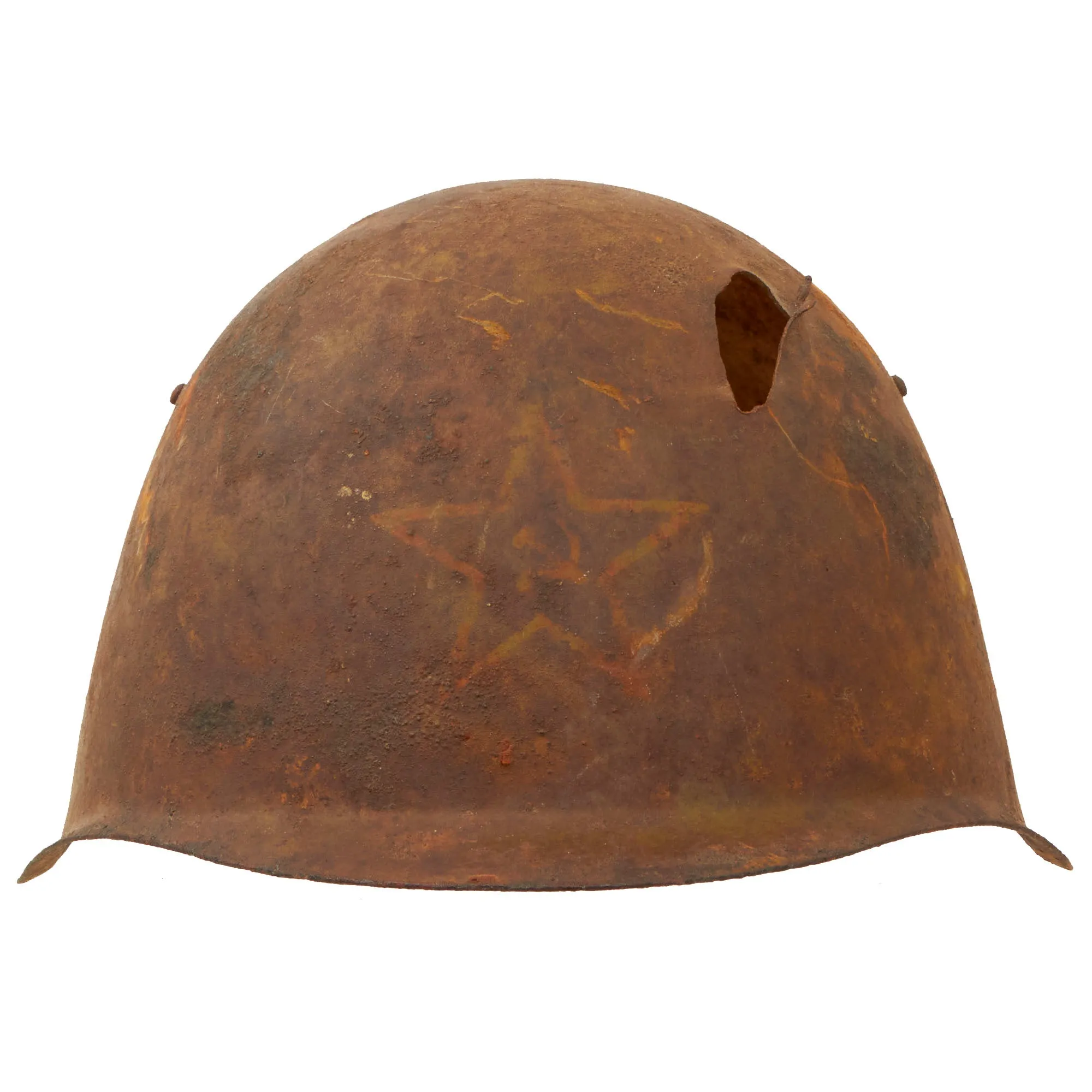 Original Soviet WWII KIA Shot Through SSh-39 Steel Combat Helmet Shell - Size 2