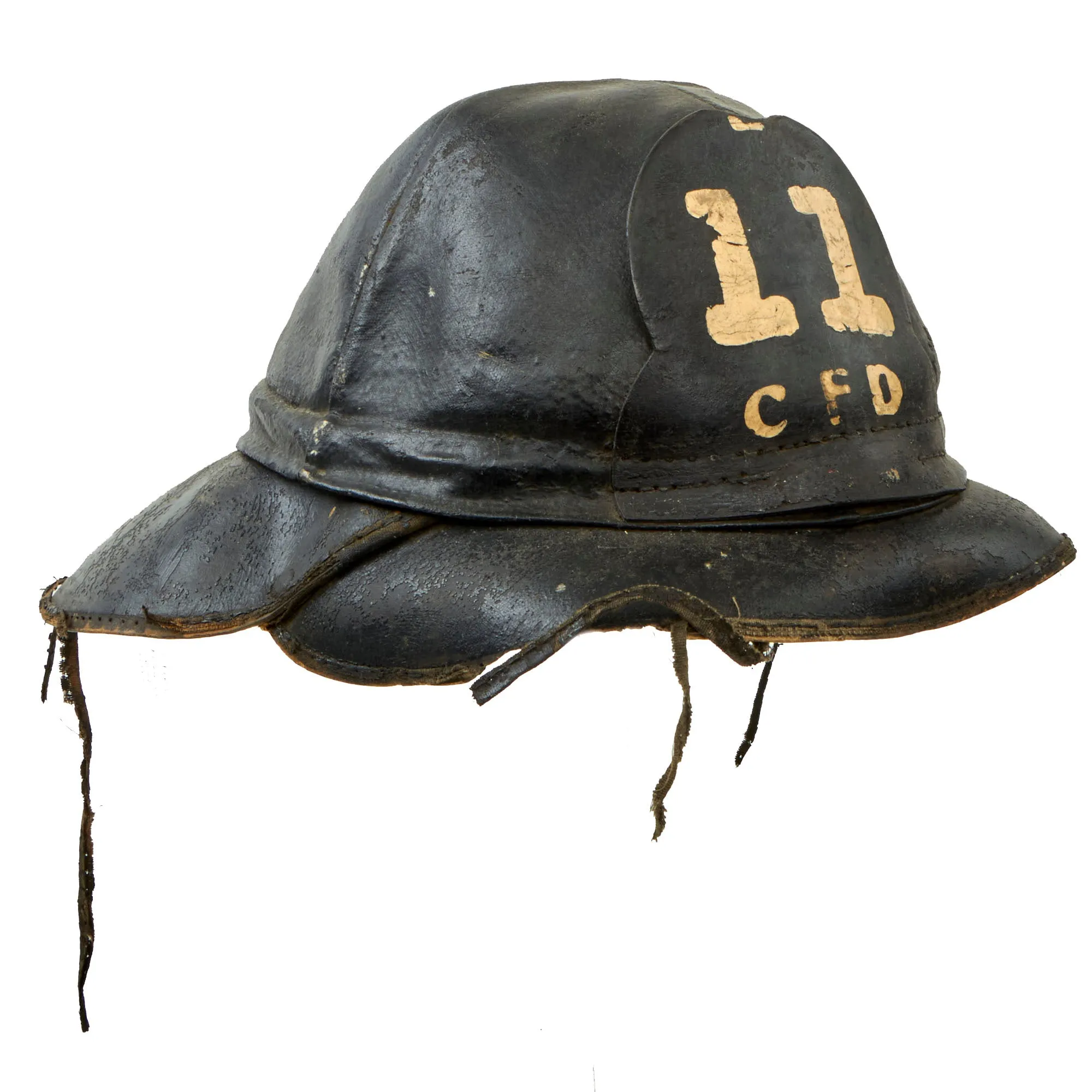 Original U.S. Post WWI Era Camden Fire Department “Hard Boiled Hat” Firefighter Boiled Leather Helmet For WWI Veteran John Peterson, Hoseman, Engine Company 11 - With Uniform Devices