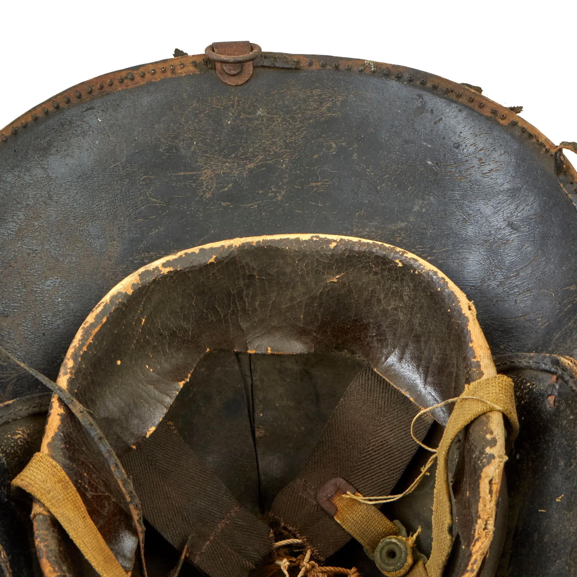 Original U.S. Post WWI Era Camden Fire Department “Hard Boiled Hat” Firefighter Boiled Leather Helmet For WWI Veteran John Peterson, Hoseman, Engine Company 11 - With Uniform Devices