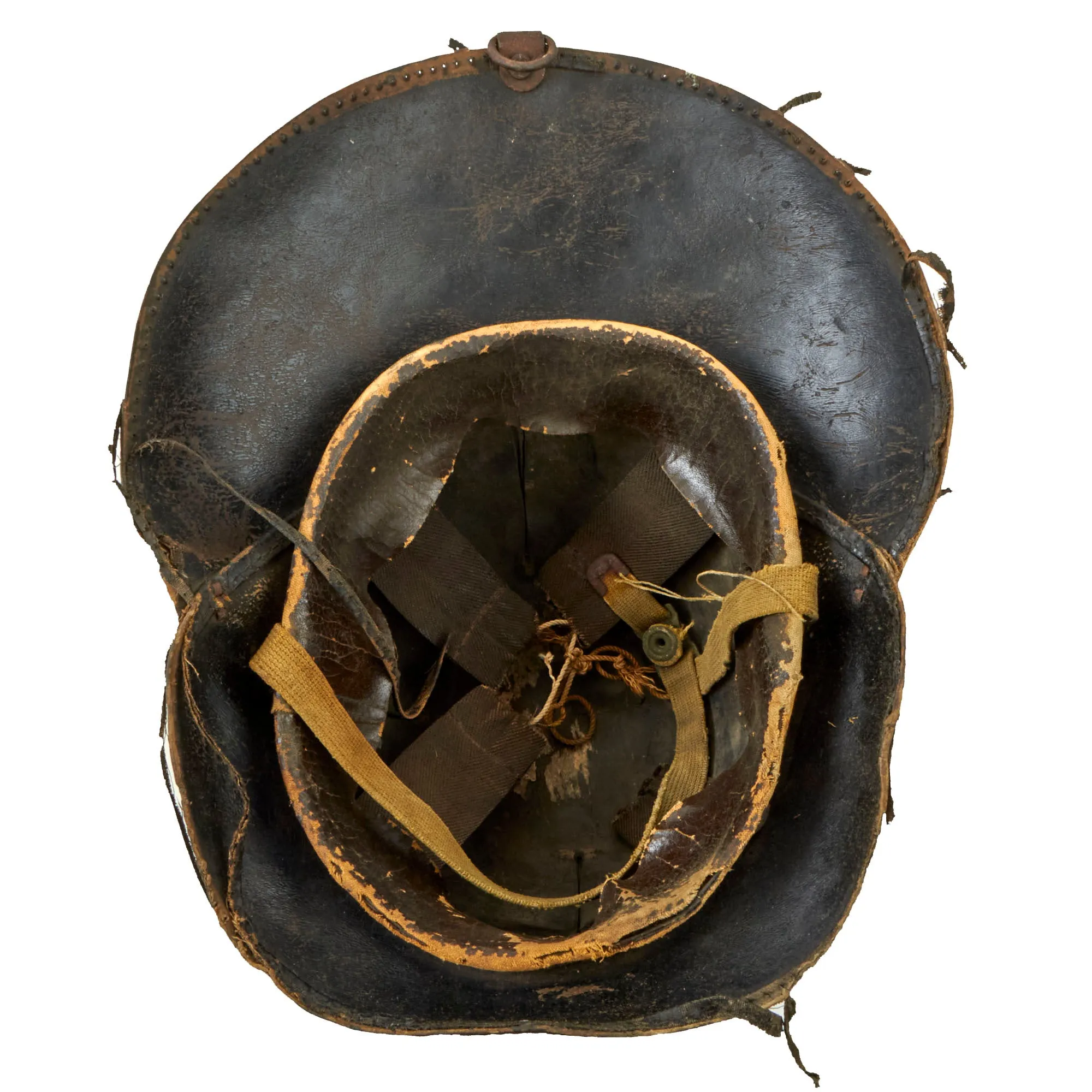 Original U.S. Post WWI Era Camden Fire Department “Hard Boiled Hat” Firefighter Boiled Leather Helmet For WWI Veteran John Peterson, Hoseman, Engine Company 11 - With Uniform Devices